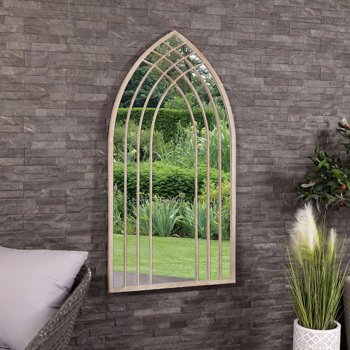 Charles Bentley Lisbon Weather Resistant Wall Mounted Arch Mirror - Gold