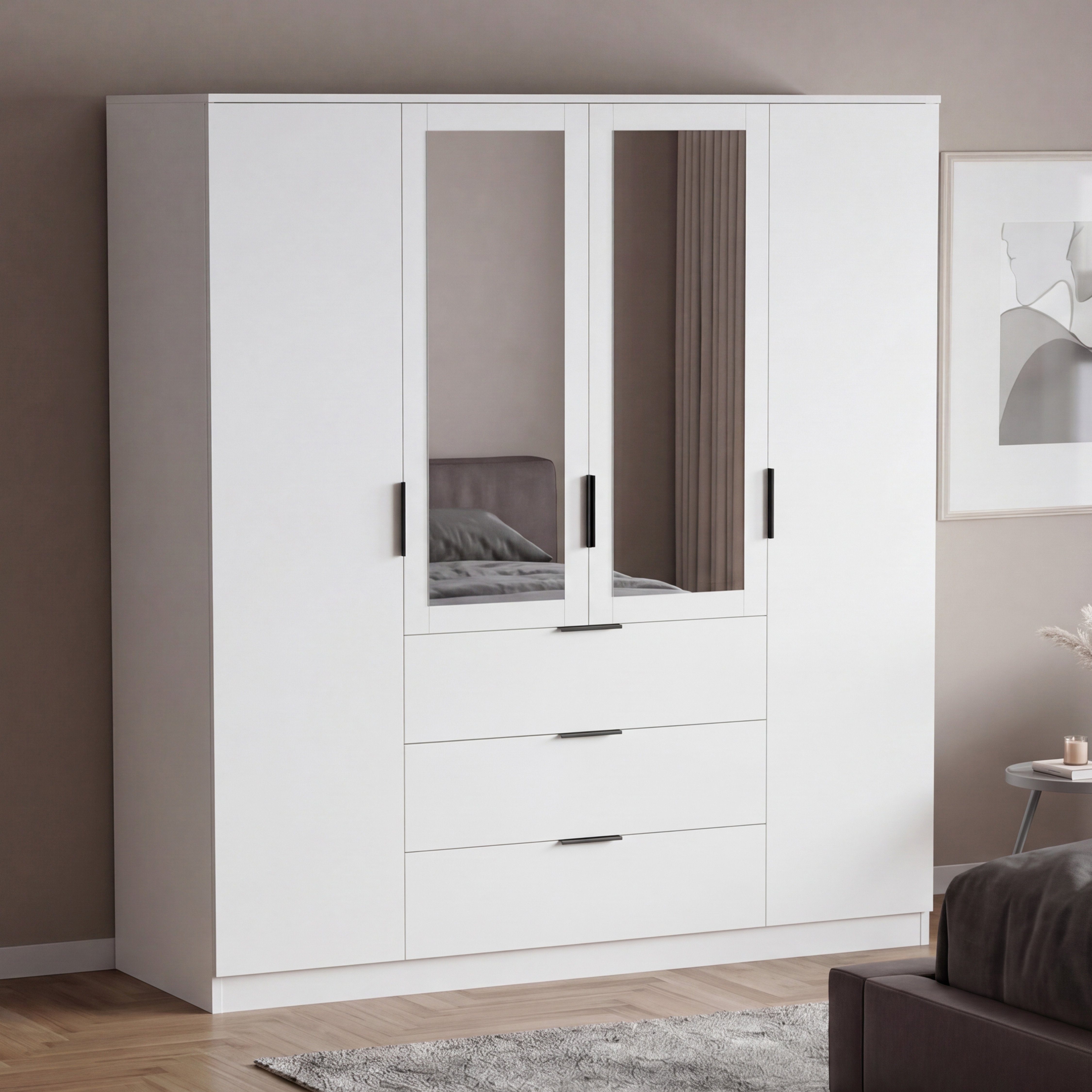 Vida Designs Trega 4 Door 3 Drawer Mirrored Wardrobe - White