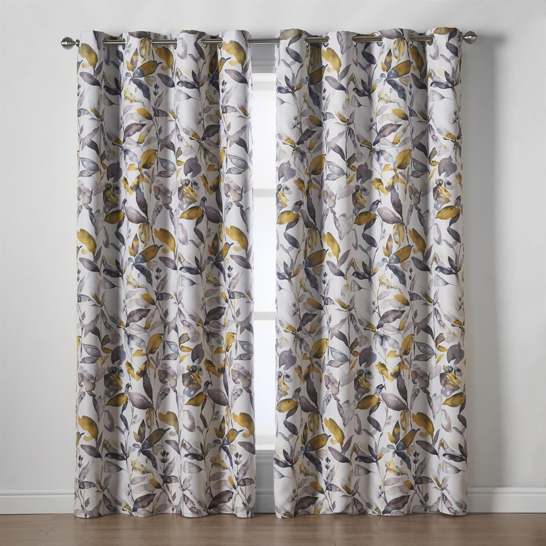 Luxury Living Floral Blackout Eyelet Curtains 168cm x 229cm - Yellow