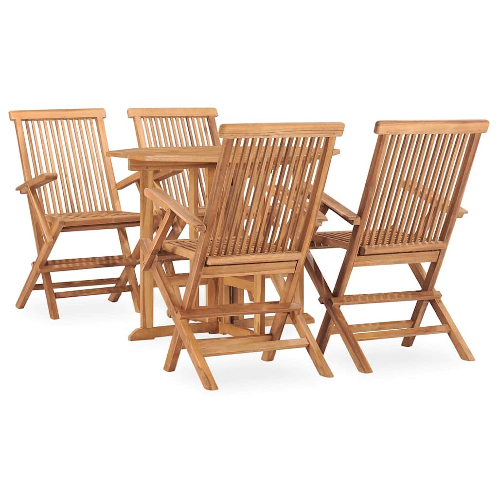 Walplus 5 Piece Teak Wood Folding Outdoor Dining Set - Brown - 90 x 90 x 75 cm