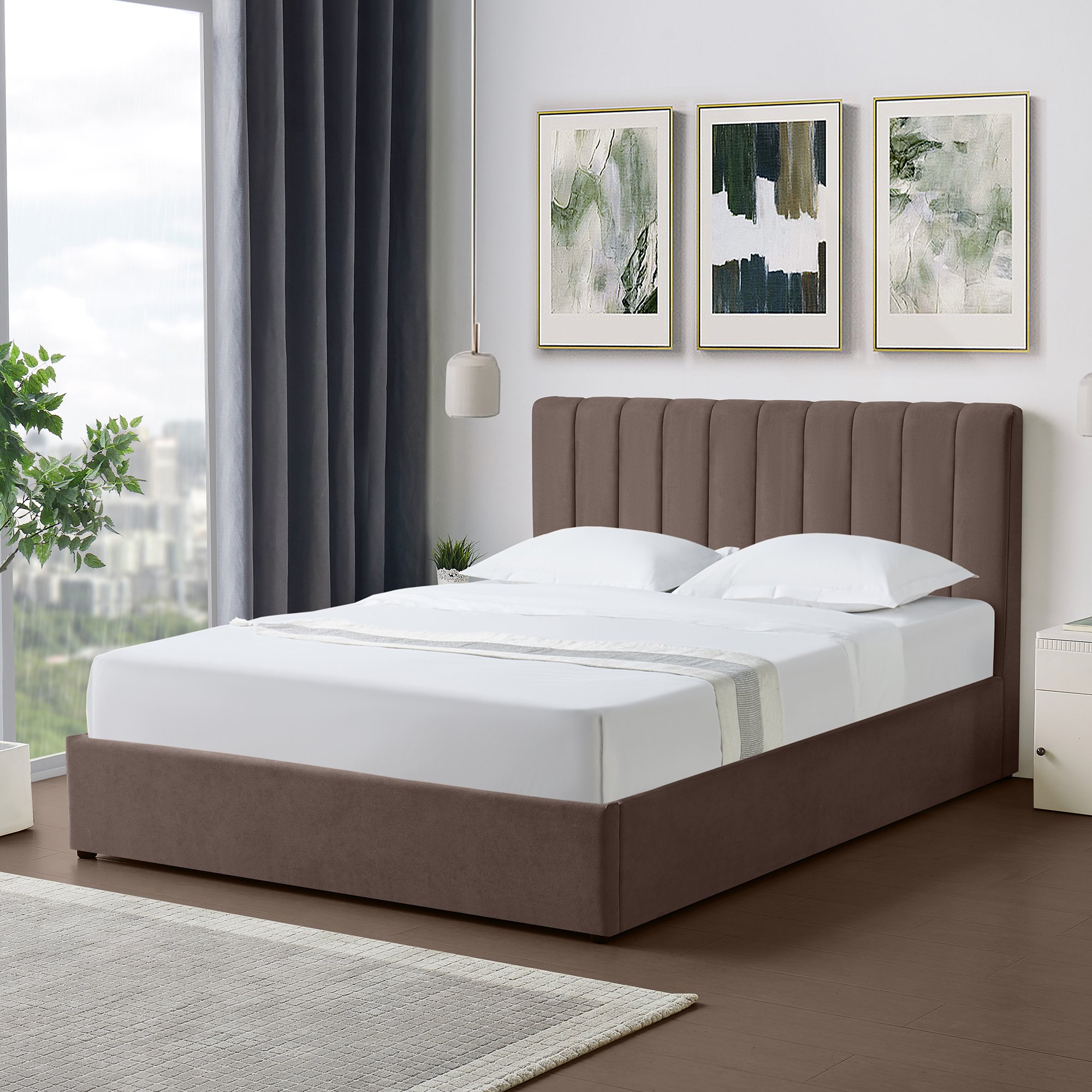 Artemis Home Evelynne Fabric 150cm King Ottoman Bed with Storage - Dark Brown