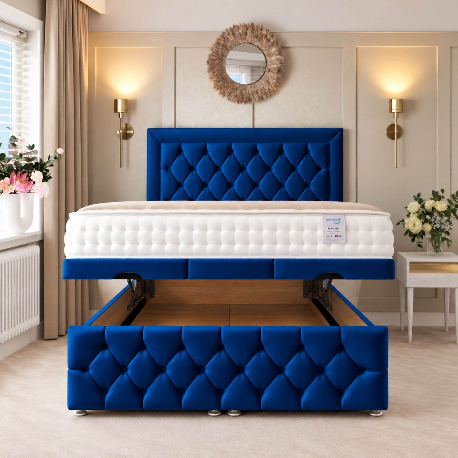 Bed Choices Hilton Single Ottoman Divan Bed with 54" Headboard - Blue