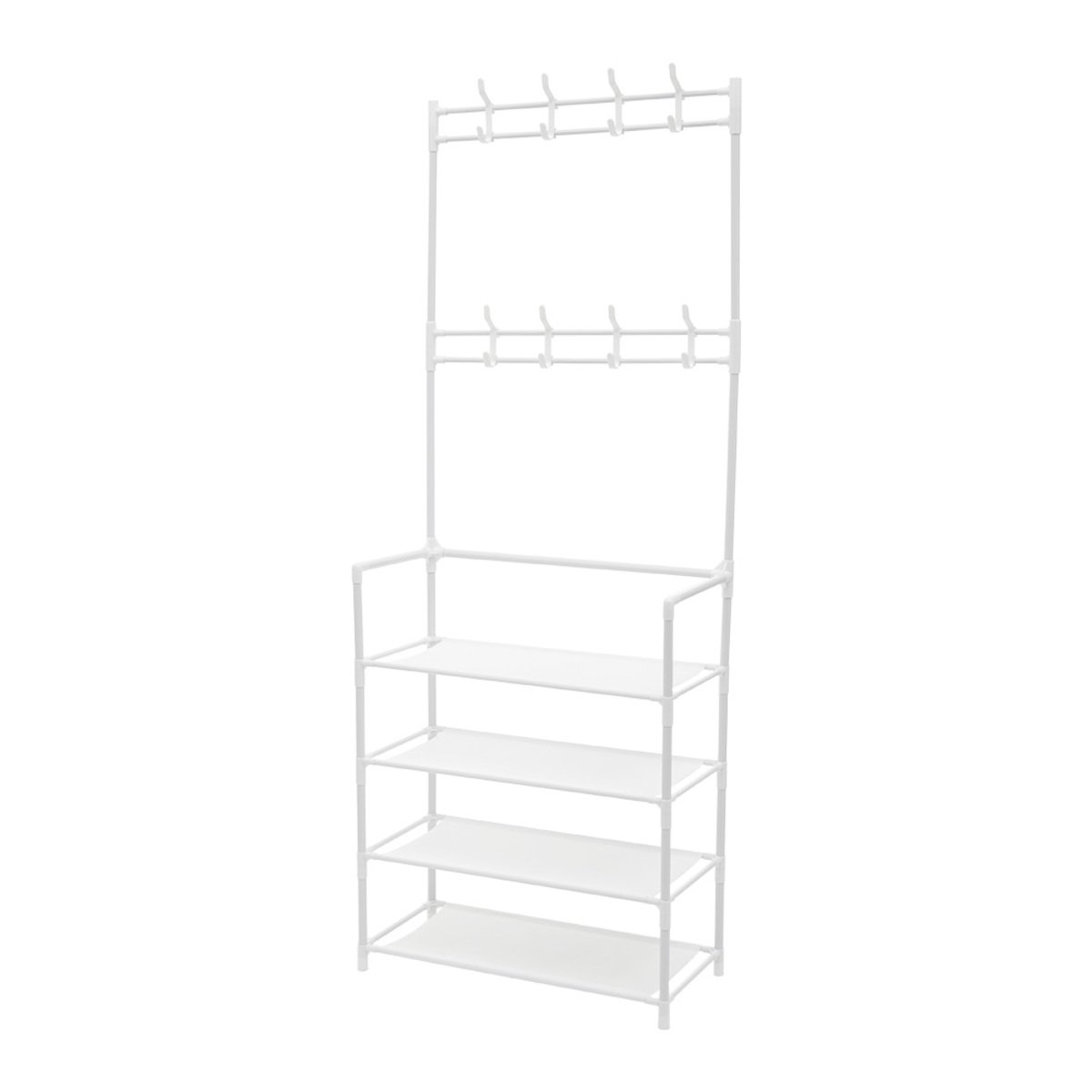 Living and Home 4 Tier Shoe Rack with Coat Hanger - White