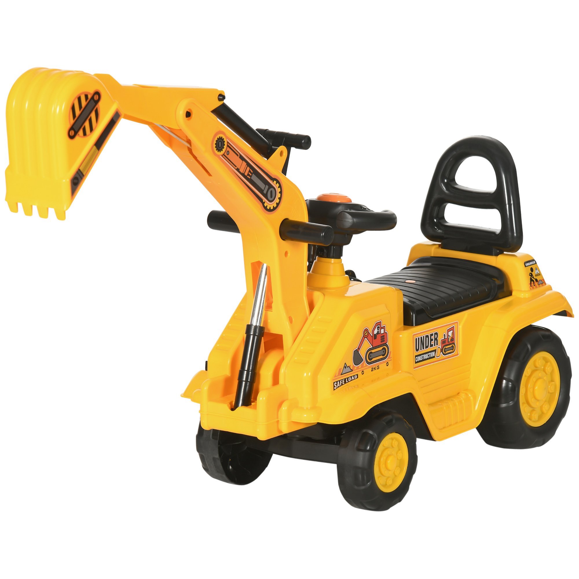 HOMCOM 1.5-4 Years 2 in 1 Bucket Storage Ride On Digger – Yellow