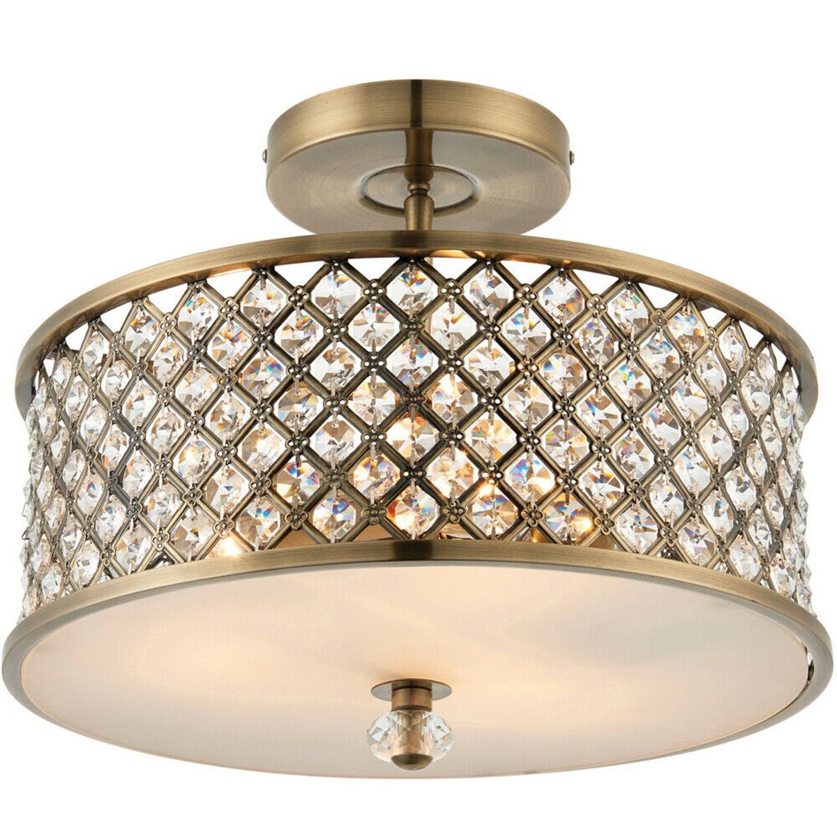 Loops Direct Steel and Crystal Flush Ceiling Light - Antique Brass