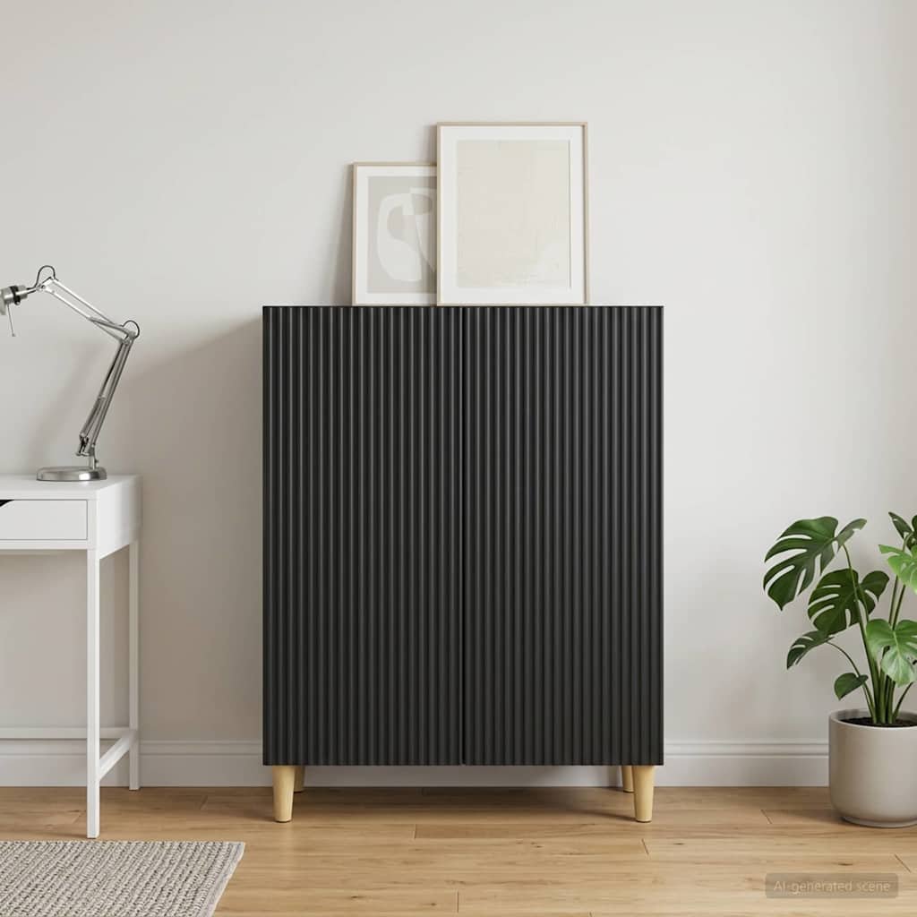 Walplus 2 Door Rectangular Engineered Wood Sideboard - Black - 66 x 34.5 x 90 cm