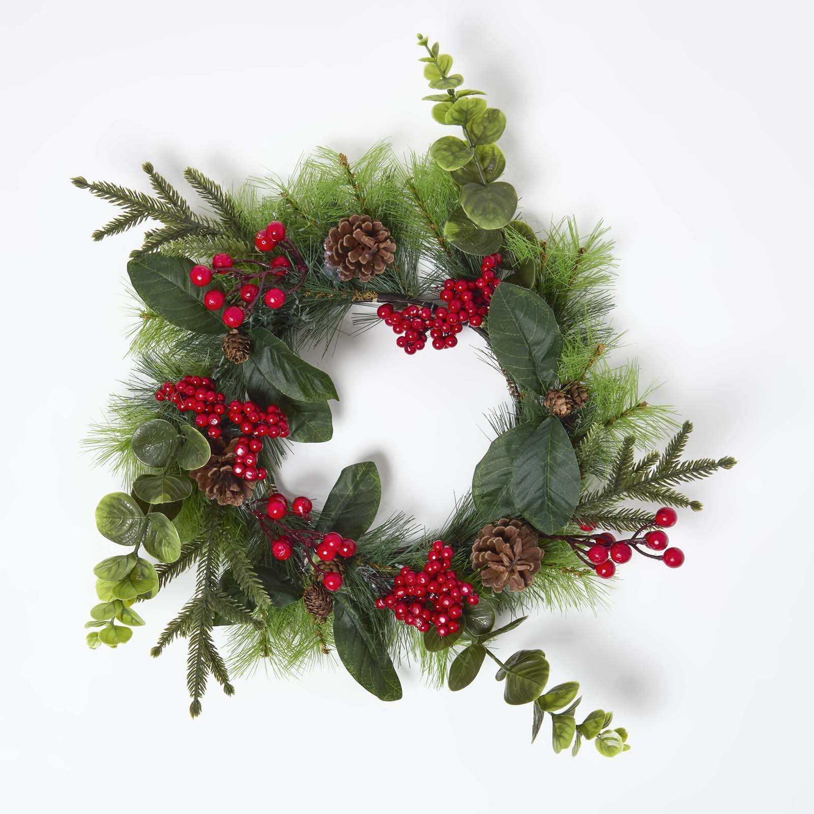 Homescapes Polyester Artificial Winter Woodland and Eucalyptus Wreath - Green