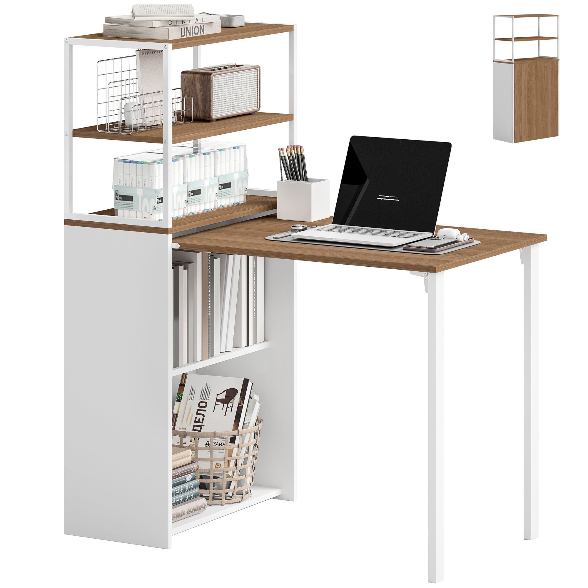 HOMCOM 4 Tier Folding Space-Saving Computer Desk - Natural
