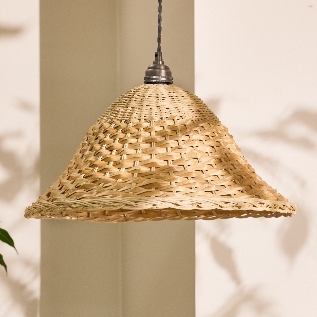 Dibor Fluted Rattan and Wicker Ceiling Shade - Natural 44cm