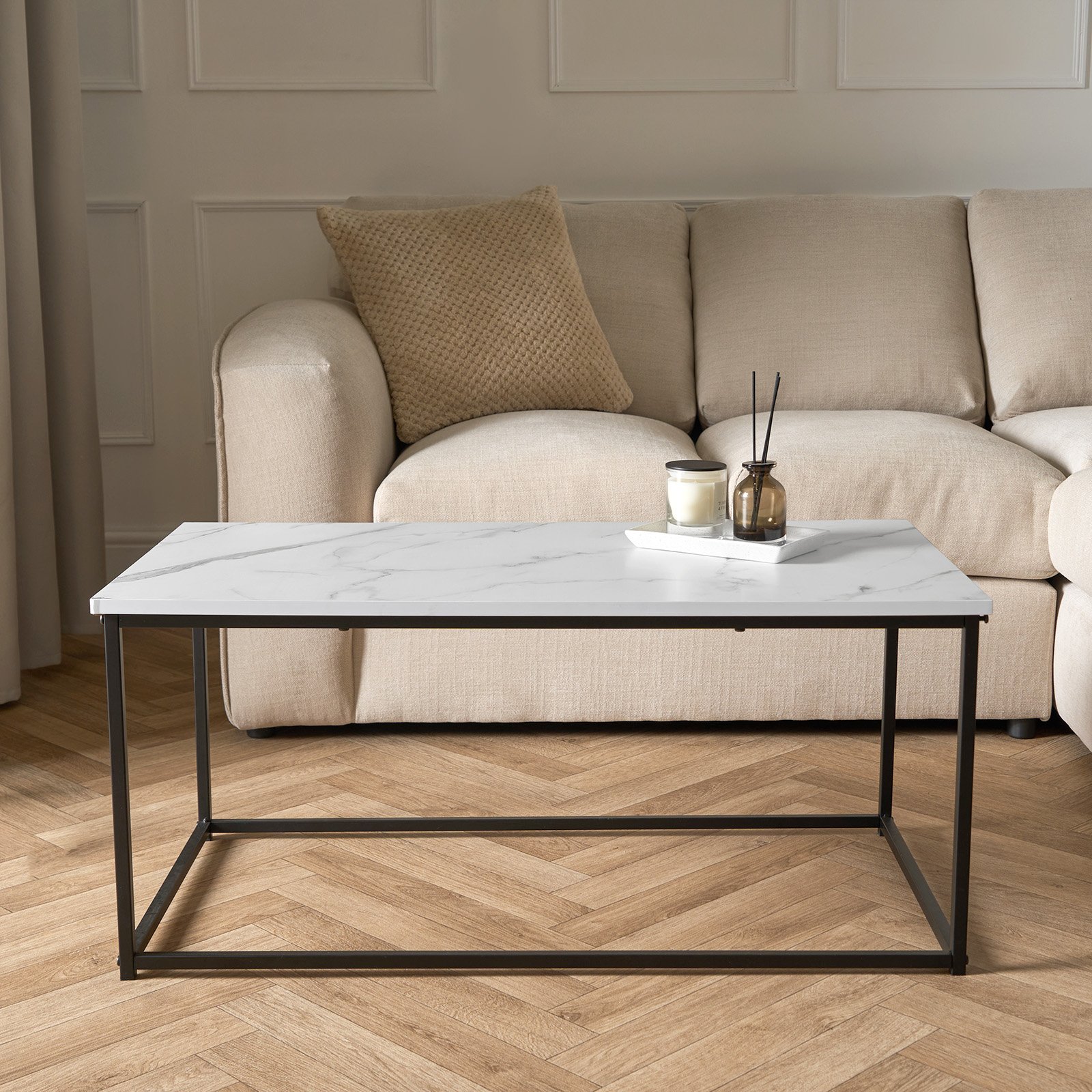 OHS Manhattan Rectangle Coffee Table - White Marble