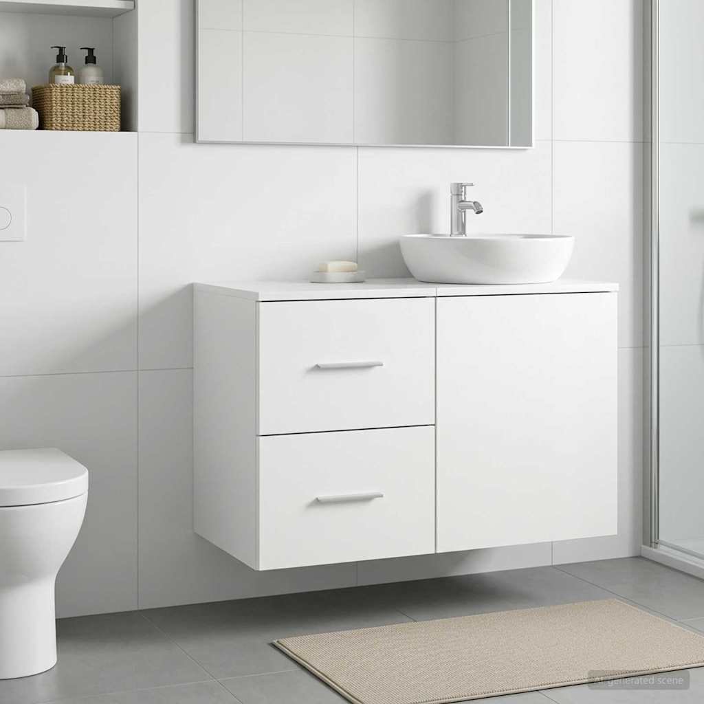 Walplus Wood Bathroom Cabinet with 2 Drawers - White - 30 x 41 x 50 cm