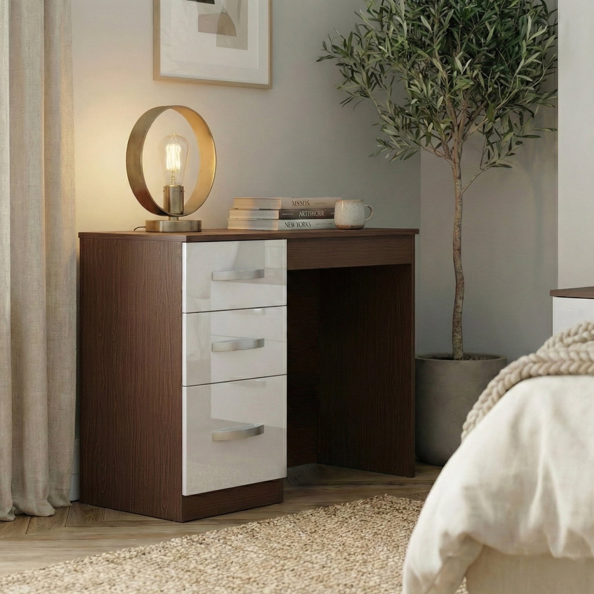 Vida Designs Hulio Dressing Table - Walnut & White