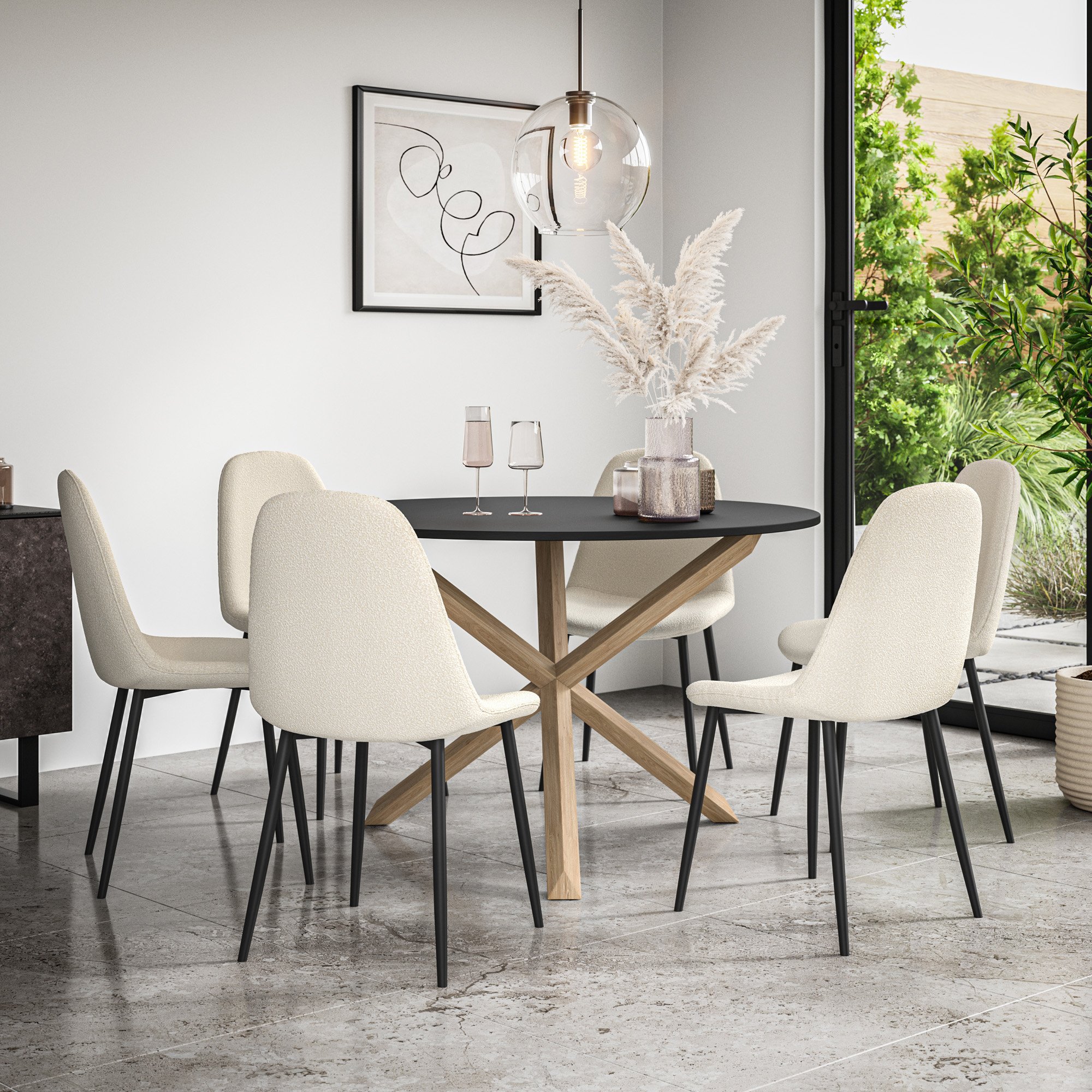 Furniture Online Malvern Maya Black Top Dining Table & 6 Ivory Chairs