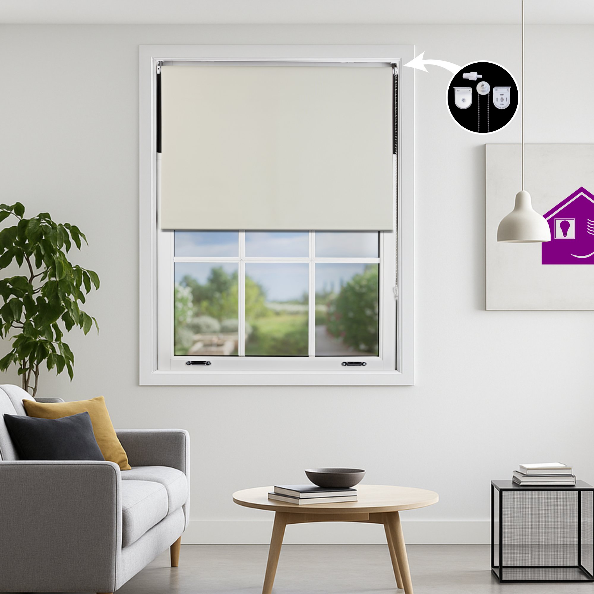 Furnished Cream Blackout Roller Blind with Metal Fittings - 55 x 165cm