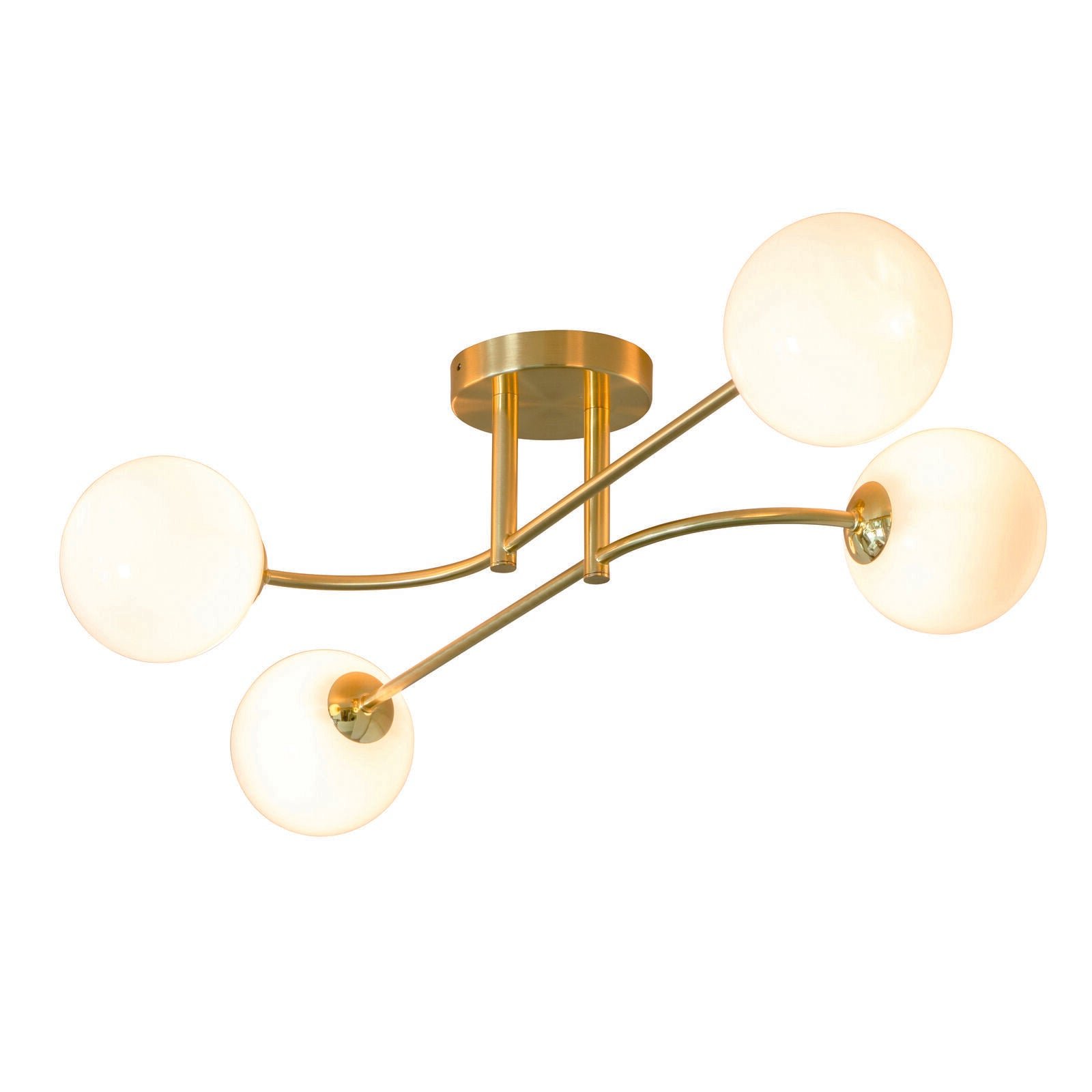 Loops Direct Semi Flush Ceiling Light - Satin Brass and Opal Glass