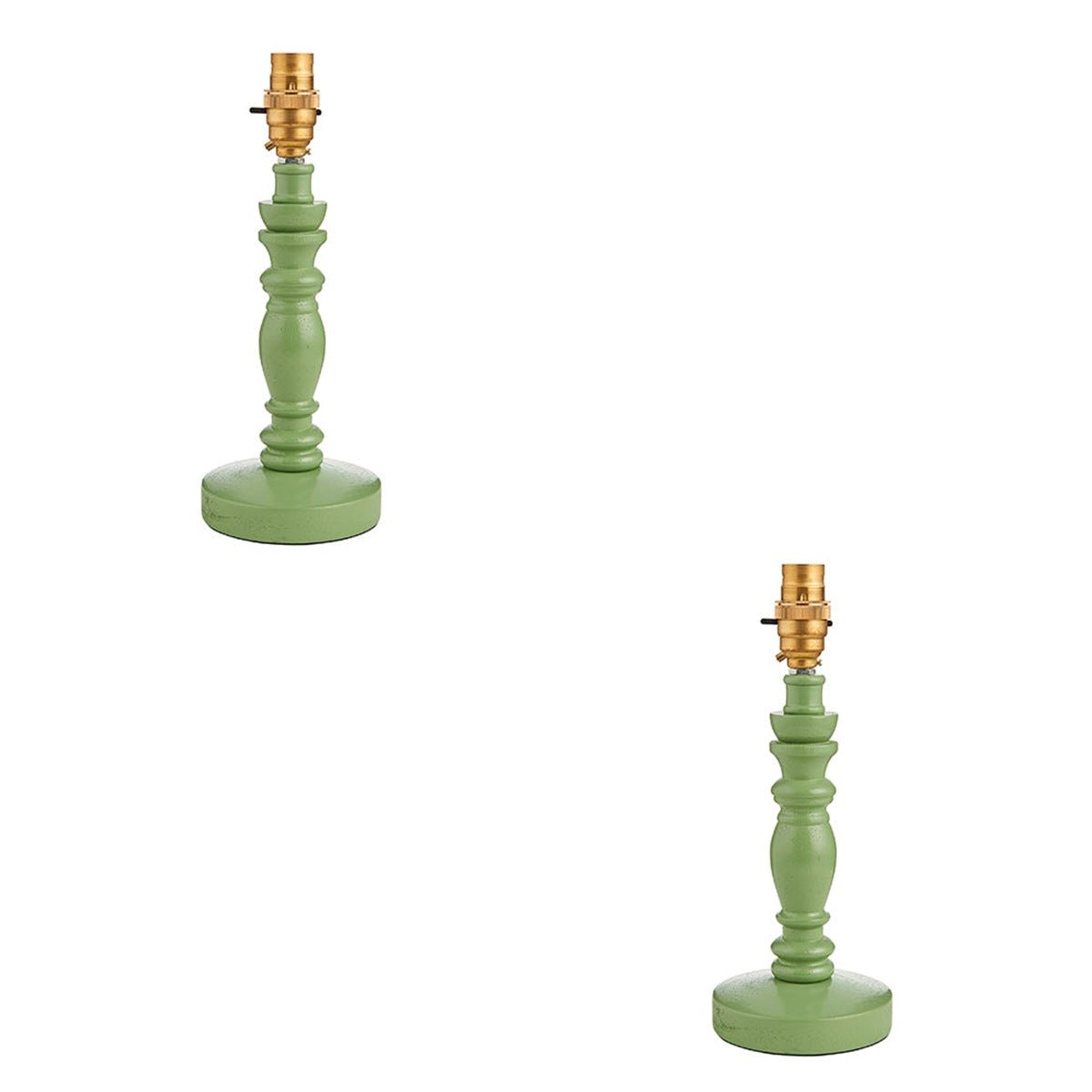 Loops Direct Set of 2 Wood and Brass Table Lamp Base - Cotswold Green