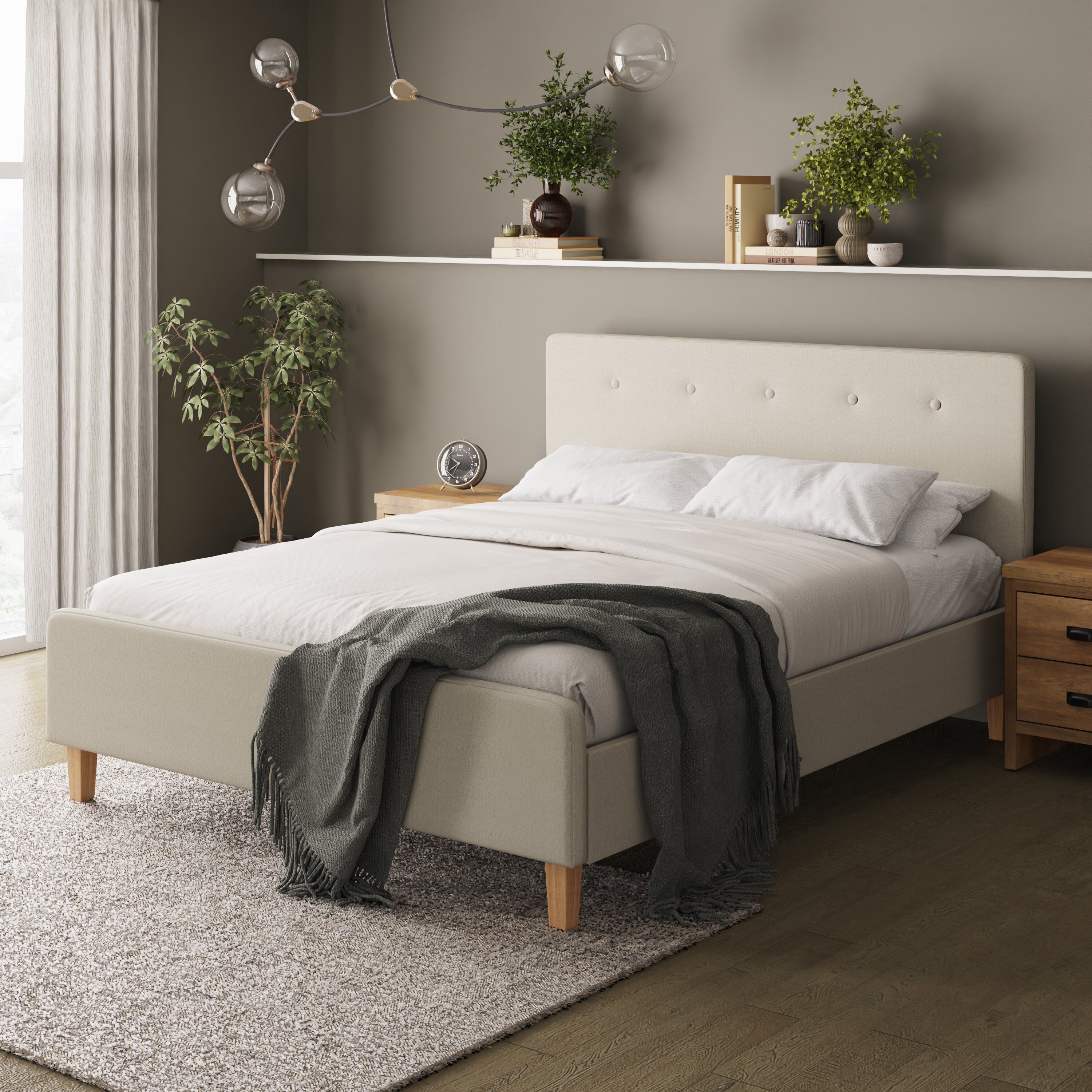 GFW Ashbourne King Size Fabric Bed Frame - Natural