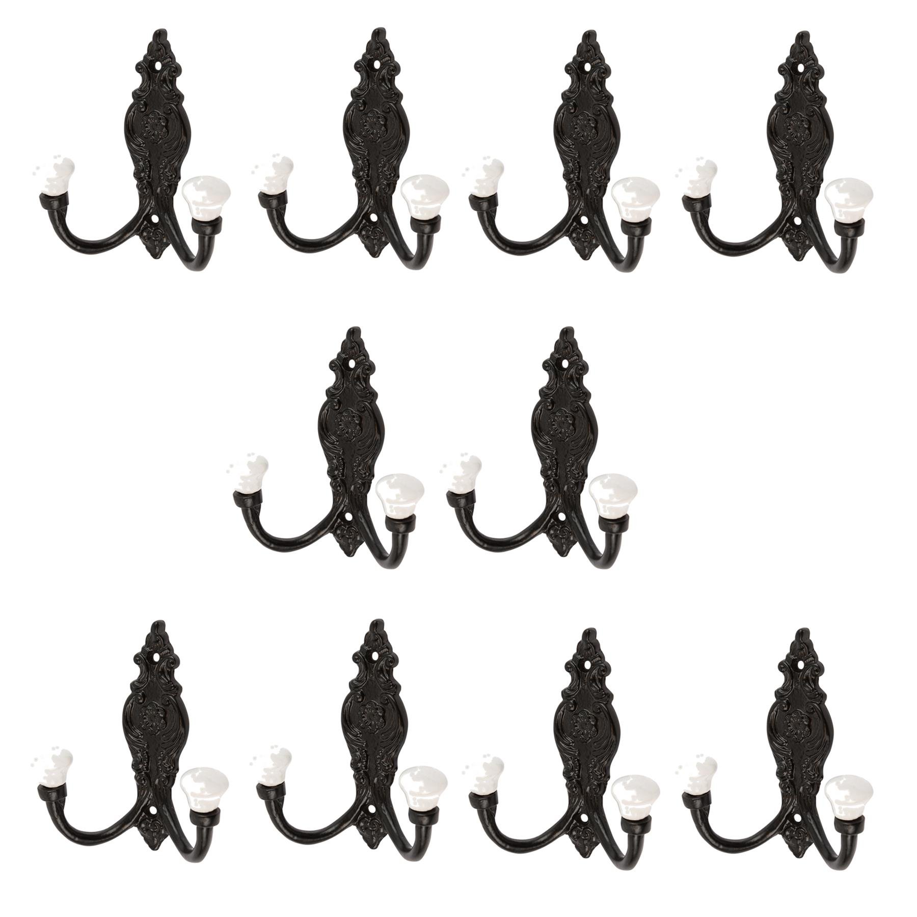Hammer & Tongs Ornate Double White Ceramic Coat Hook - Set of 10