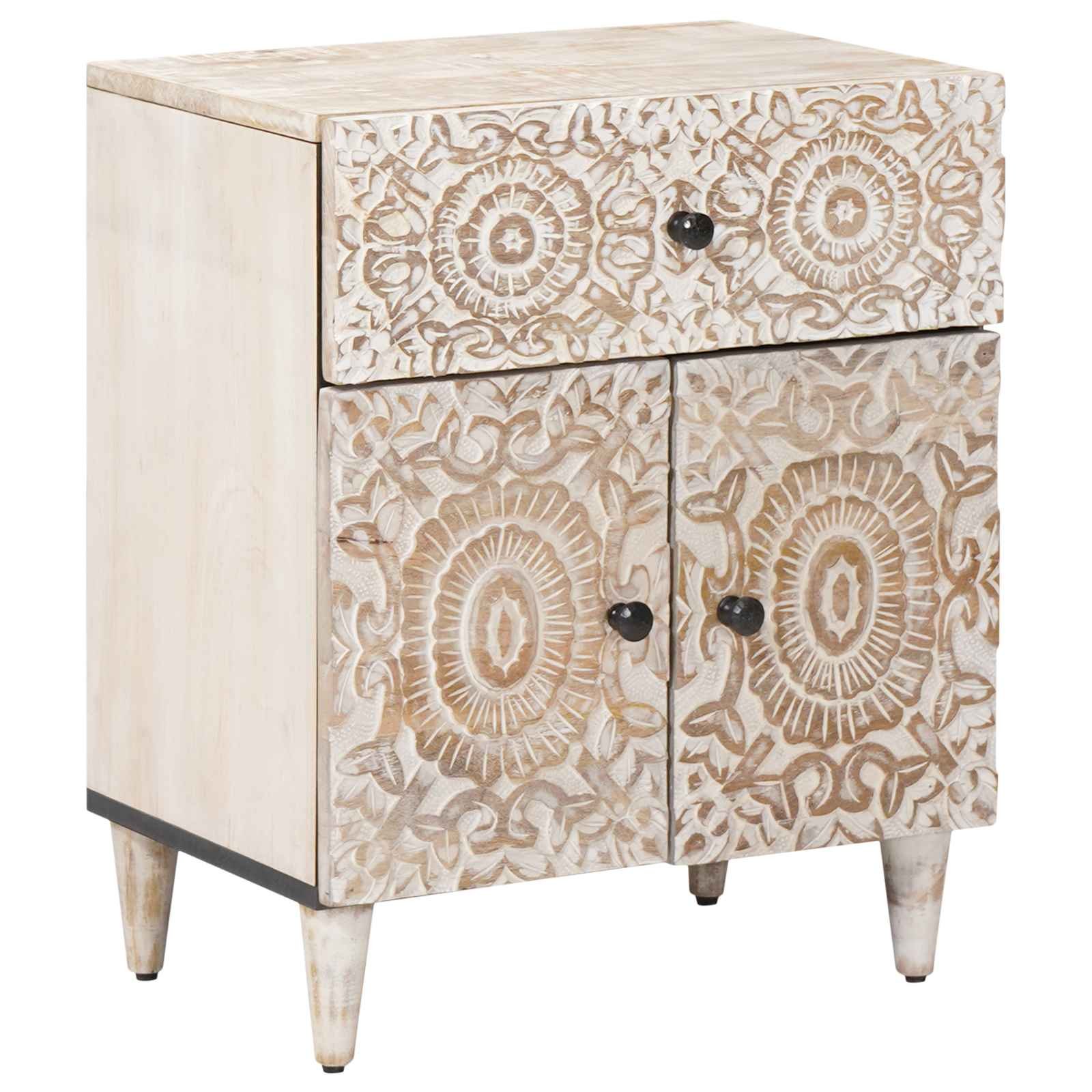 Walplus 1 Drawer Solid Wood Nightstand - White - 50 x 33 x 60 cm