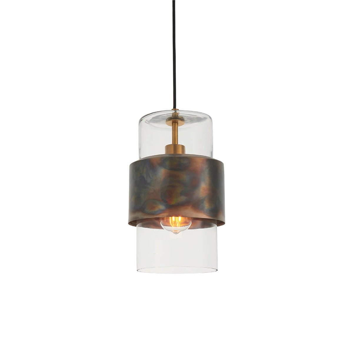 Loops Direct Steel and Glass Pendant Light - Bronze Patina Clear Glass