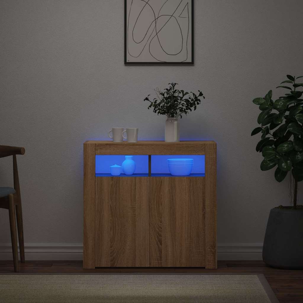 Walplus Engineered Wood LED Sideboard - Sonoma Oak - 80 x 35 x 75 cm