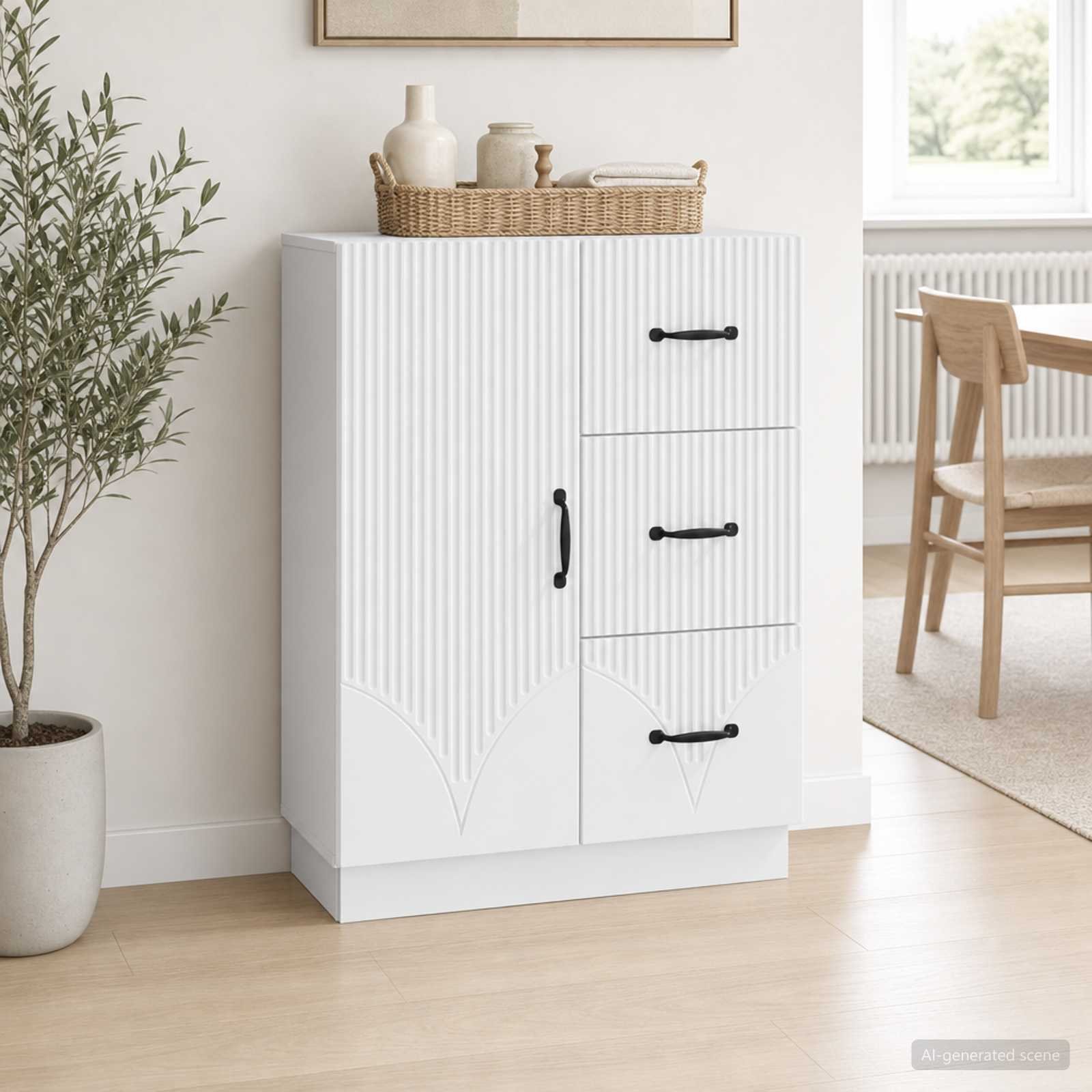 Walplus 3 Drawer Rectangular Sideboard - White - 66 x 34.5 x 87 cm