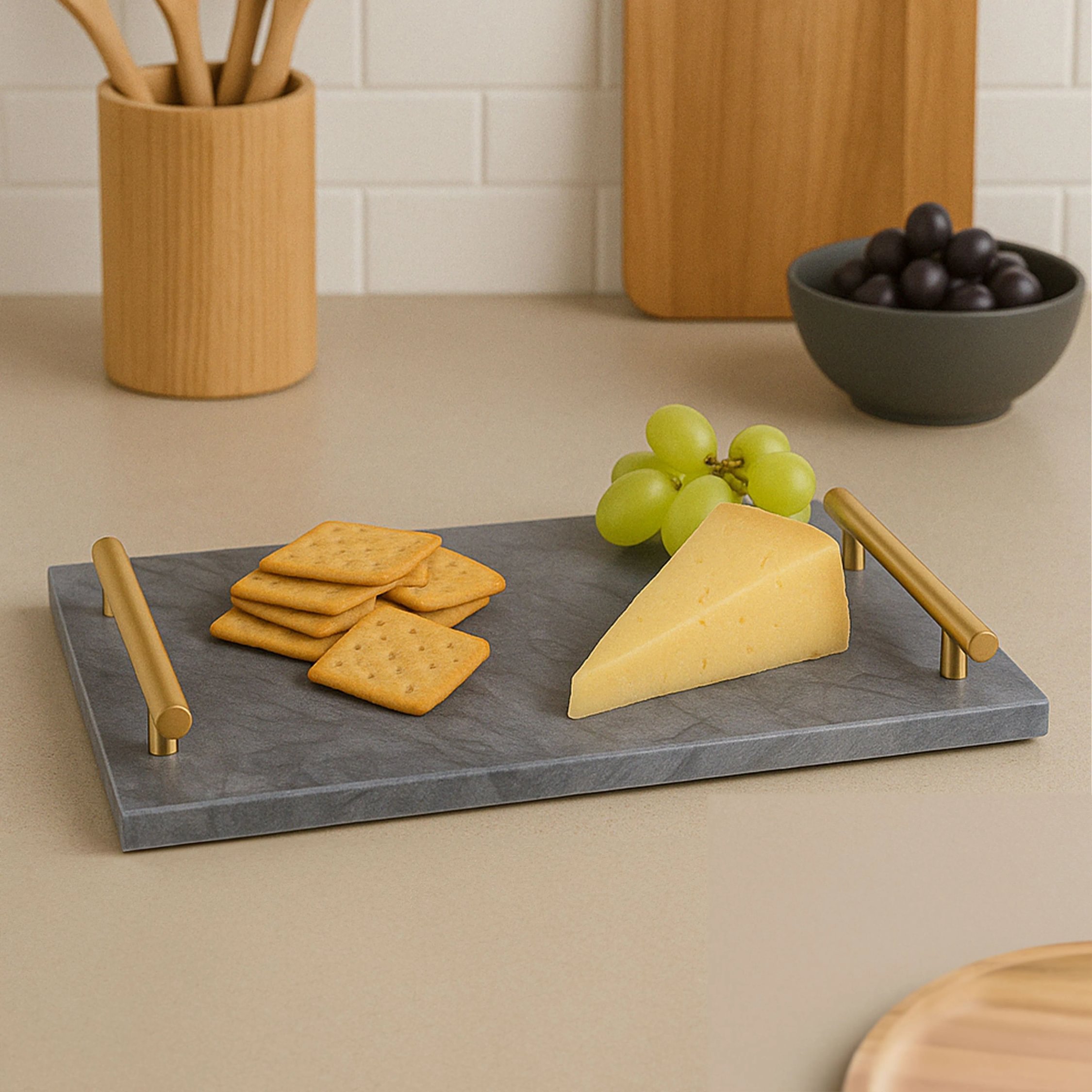 Orsina Marmore Marble Serving Board with Handles - Black and Gold