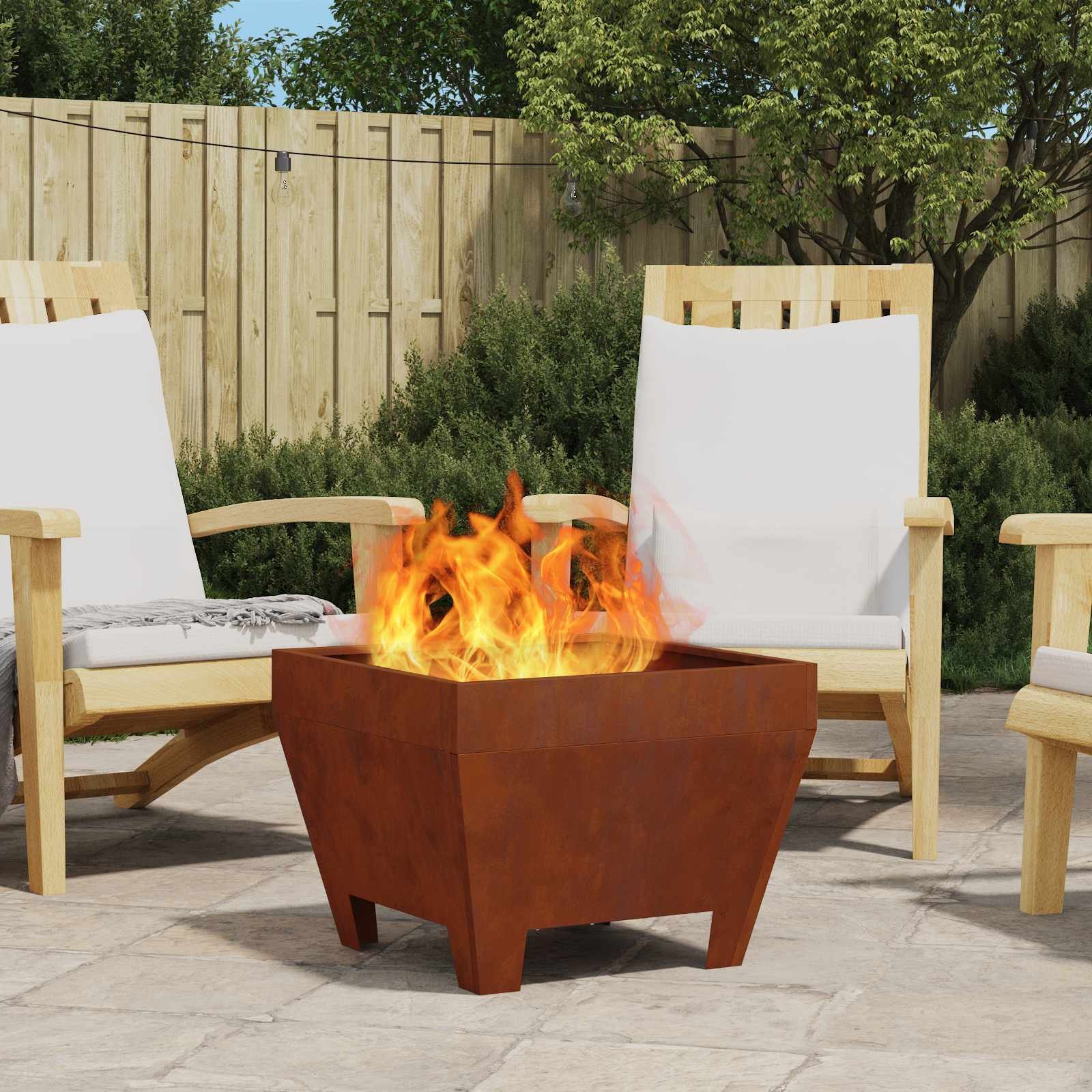 Walplus Steel Fire Pit Weathering - Brown - 50 x 50 x 38 cm