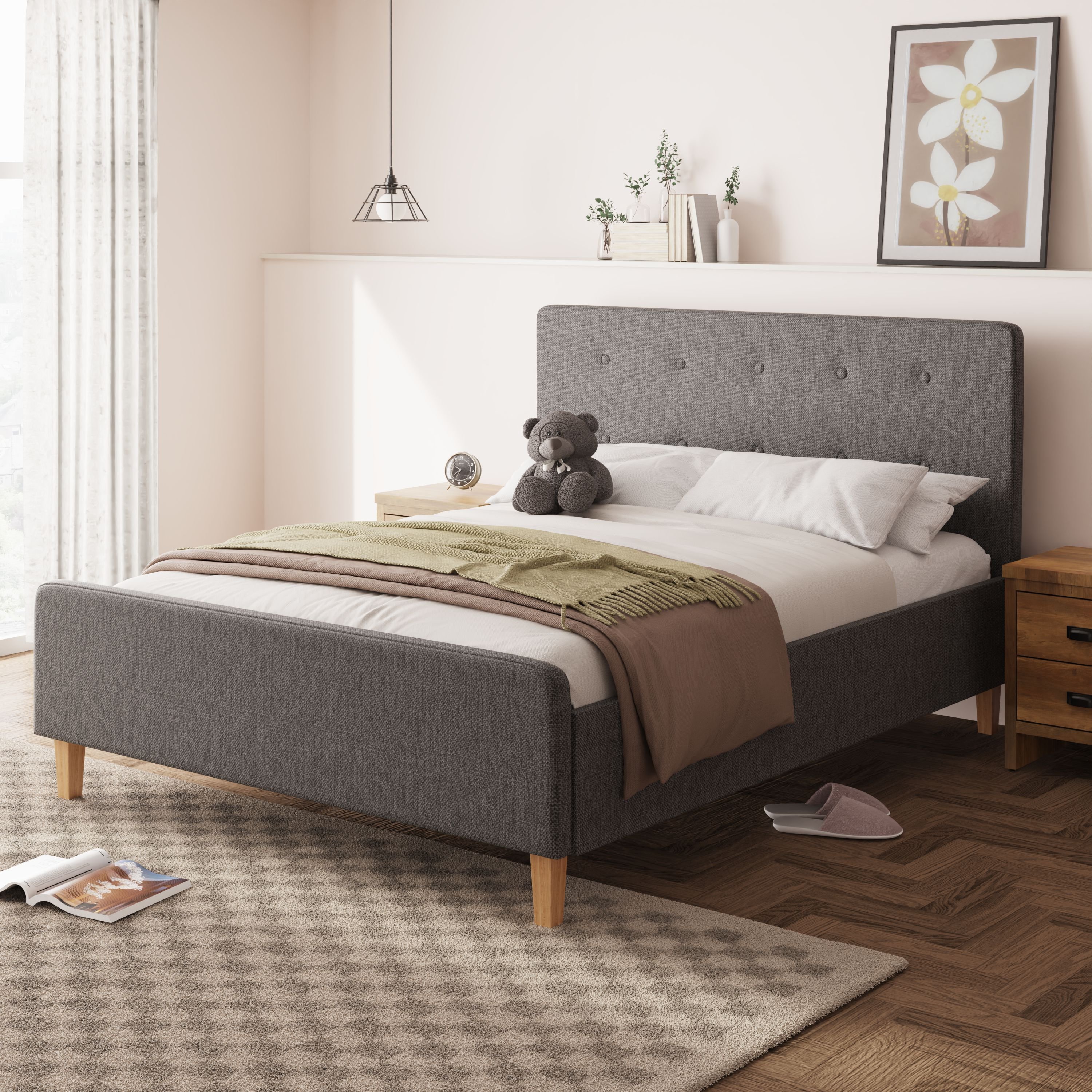 GFW Ashbourne King Size Fabric Side Lift Ottoman Bed with Mattress - Grey