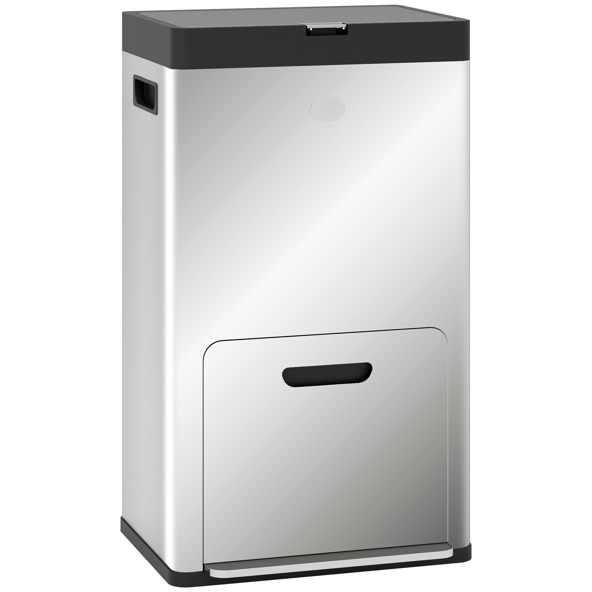 HOMCOM Stainless Steel Kitchen Bin with Wheels and Soft Close Lid - Silver Tone