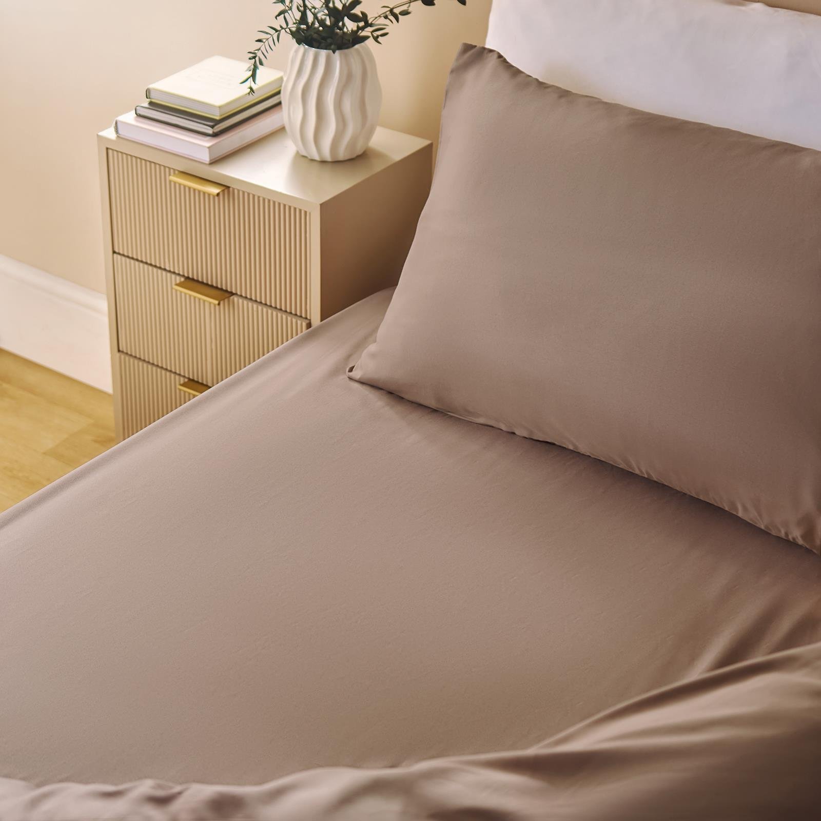 OHS Plain Microfibre Deep Fitted Bed Sheet Natural - Double