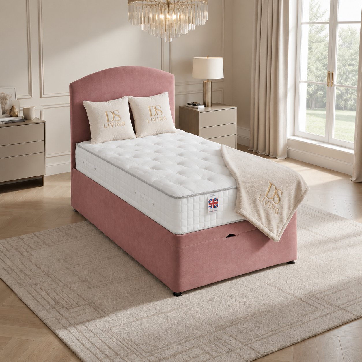 DS Living Opulence Single Upholstered Ottoman Bed Frame - Pink