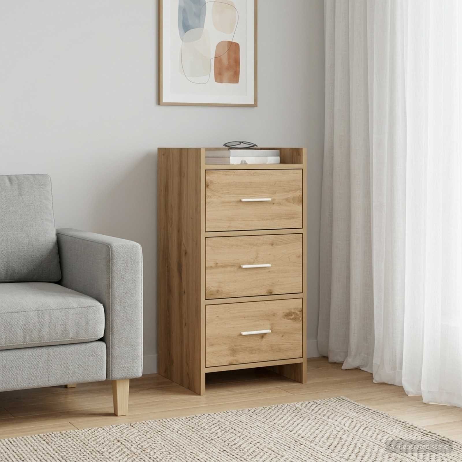 Walplus 3 Drawer Rectangular Sideboard - Artisan Oak - 40 x 36 x 80 cm