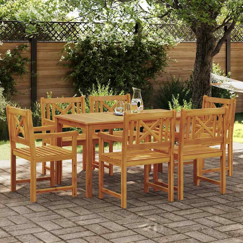 Walplus 7 Piece Solid Wood Garden Dining Set - Brown - 140 x 80 x 74 cm