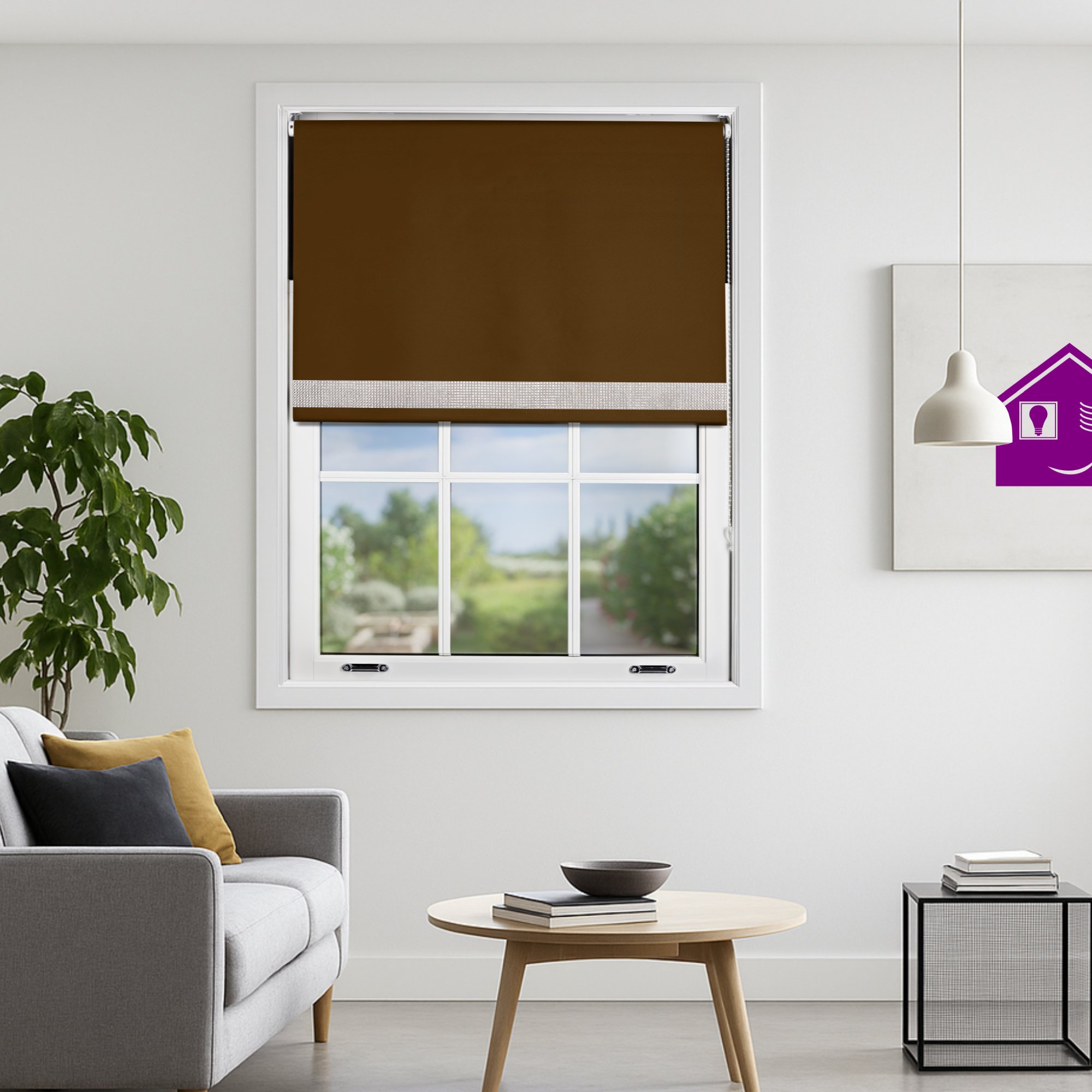 Furnished Brown Blackout Roller Blind Diamante Strip - 60 x 165cm