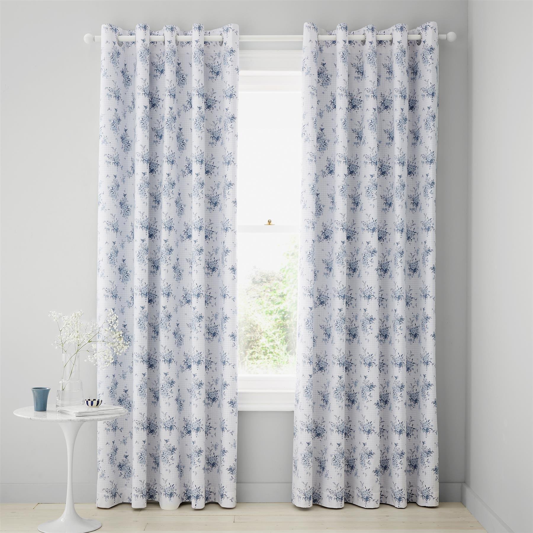 Catherine Lansfield Lucie Floral Frill Eyelet Curtains - Blue - 168 x 229cm
