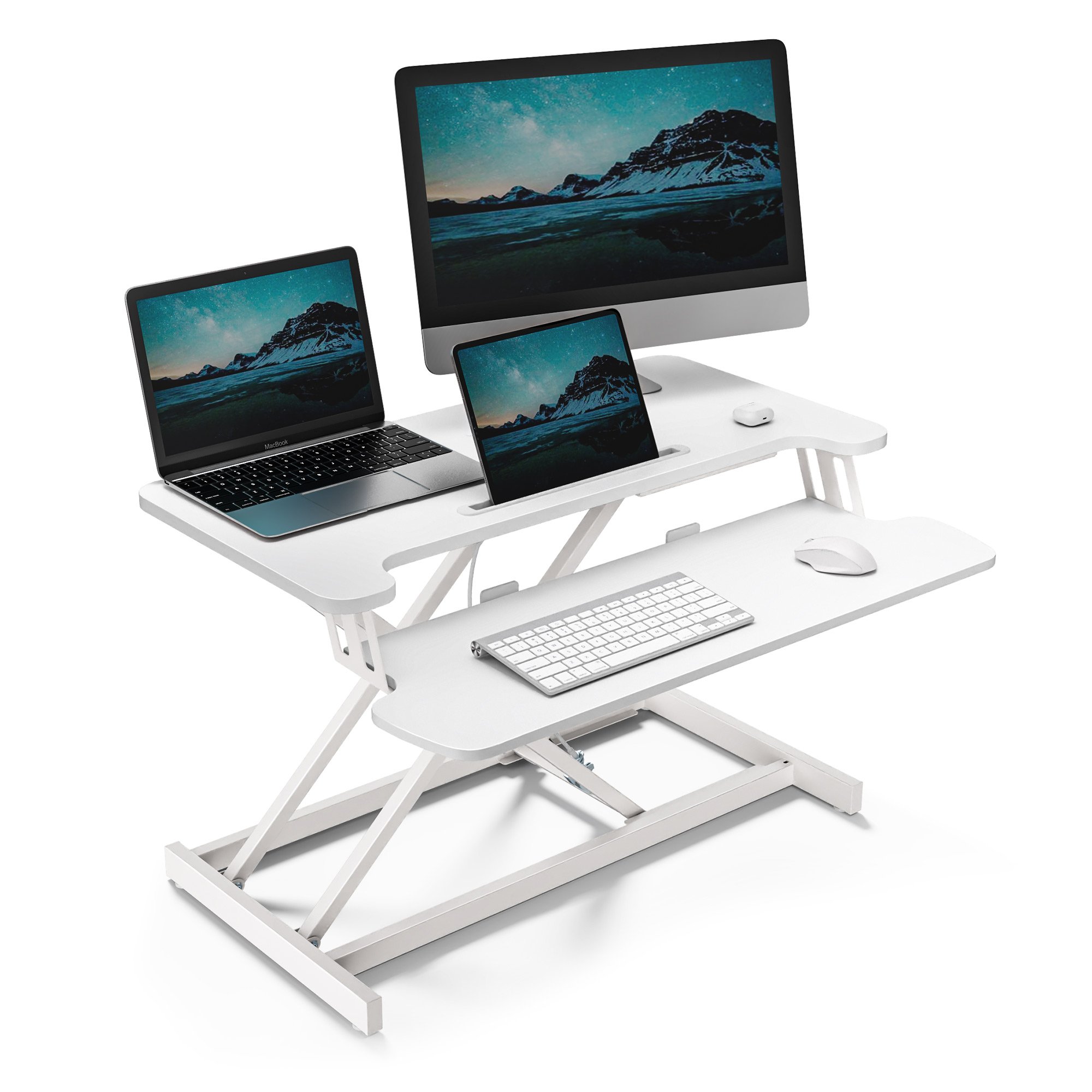 Vonhaus Height Adjustable Home Office Standing Desk Converter - White
