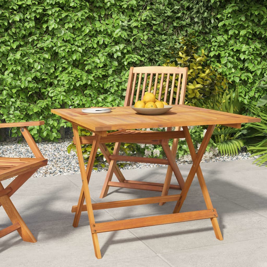 Walplus Solid Acacia Wood Folding Garden Table - Brown - 90 x 90 x 75 cm
