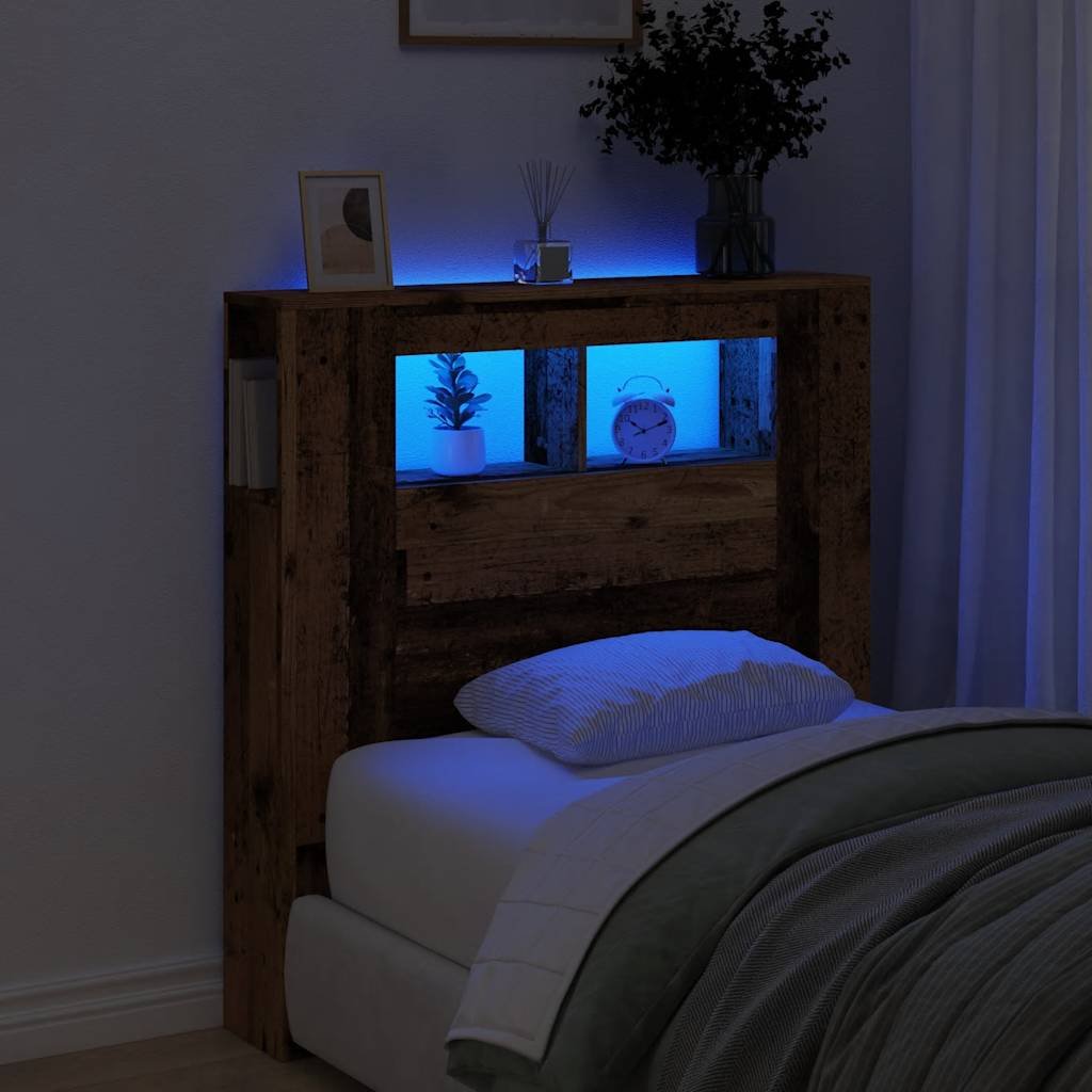 Walplus Engineered Wood LED Headboard - Dark Wood - 100 x 18.5 x 103.5 cm