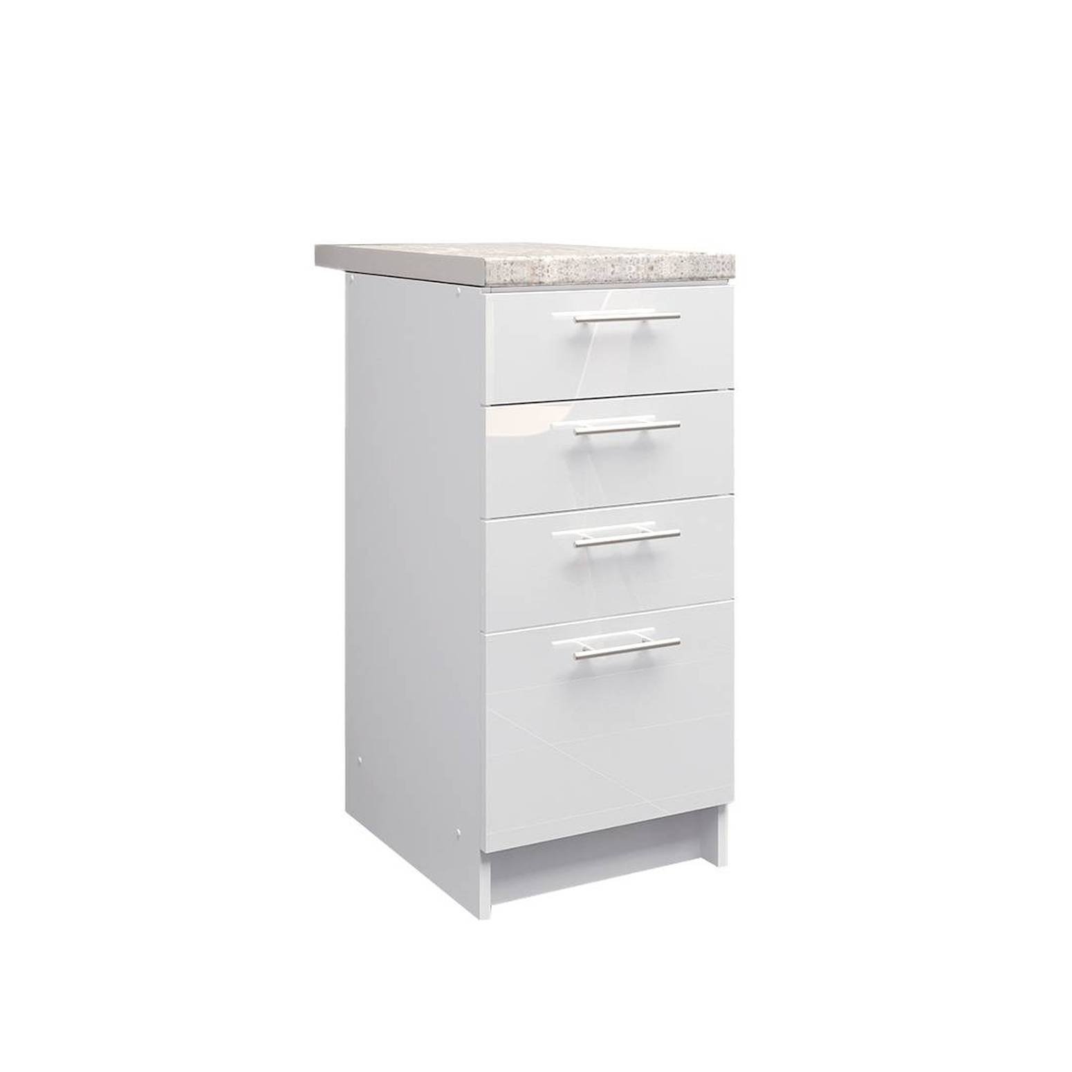JD Greta 400mm Drawer Cabinet with Drawer Fronts & Worktop - White Gloss