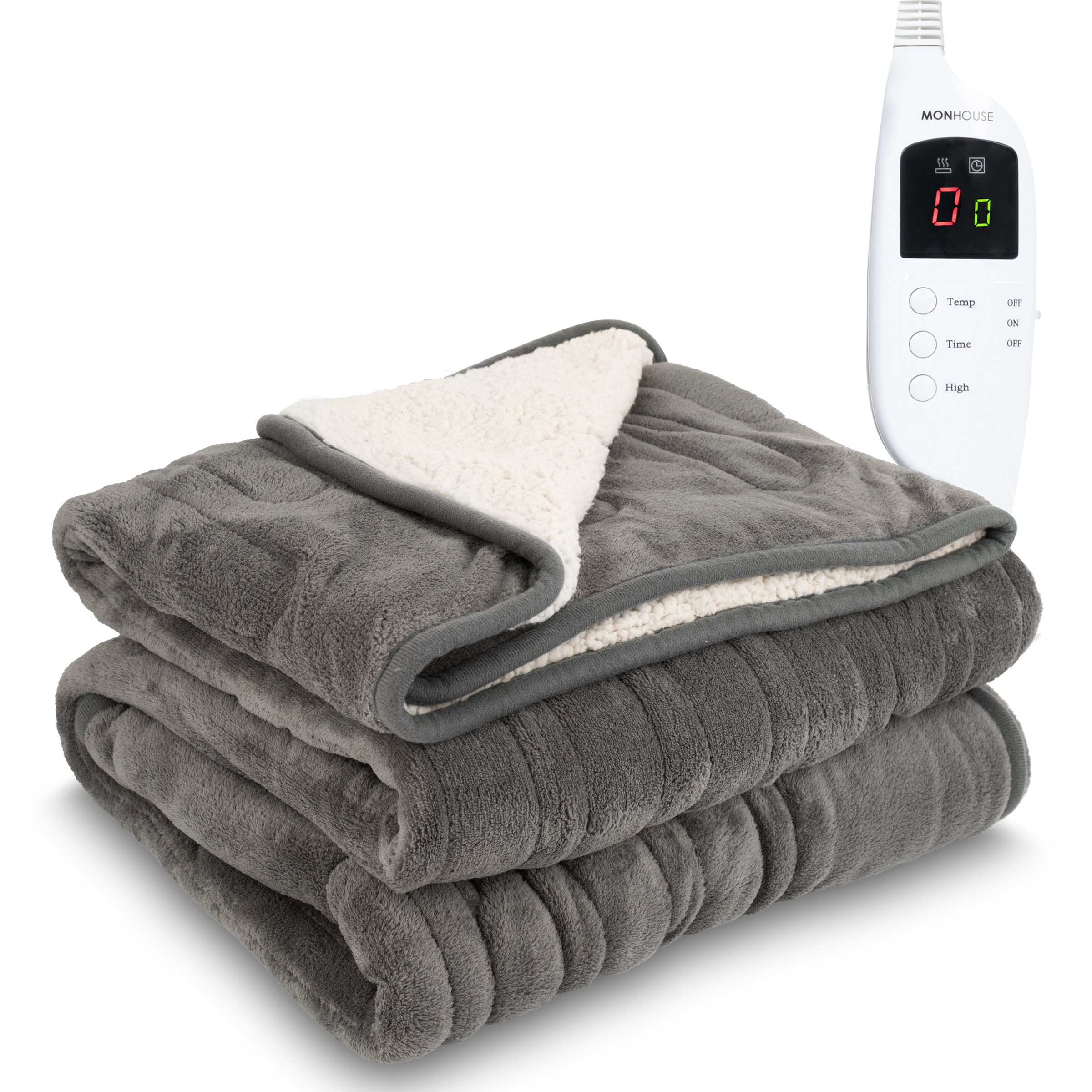 MONHOUSE Double Heated Electric Throw with 9 Heat Setting - Grey