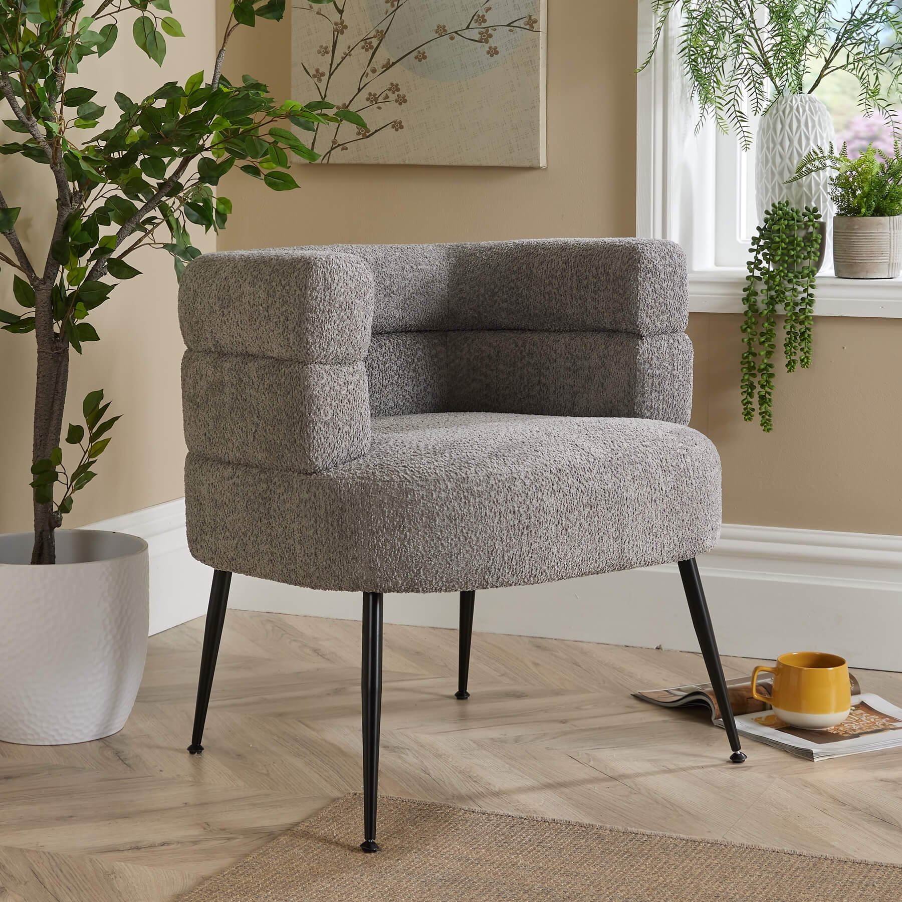 Home Source Teddy Fur Boucle Accent Chair - Grey