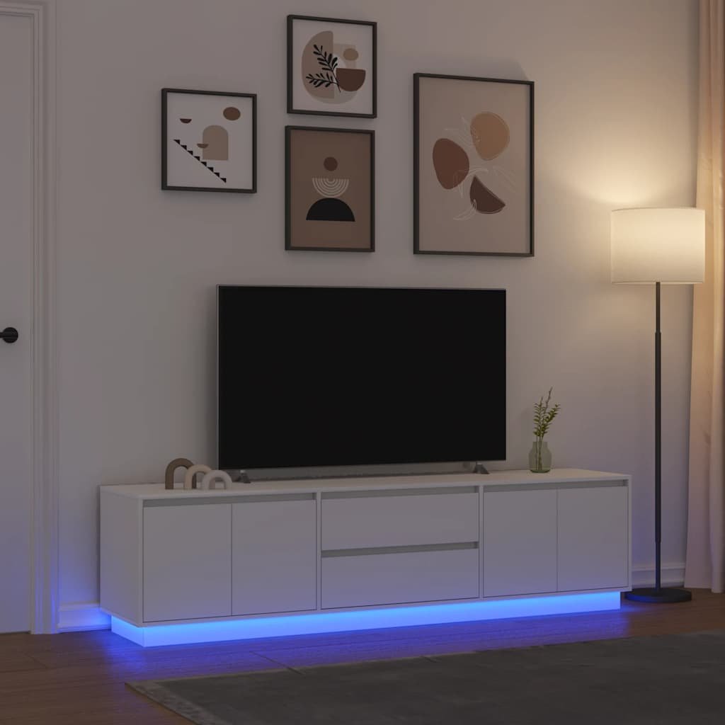 Walplus LED Engineered Wood TV Cabinet - White - 193.5 x 41 x 50 cm