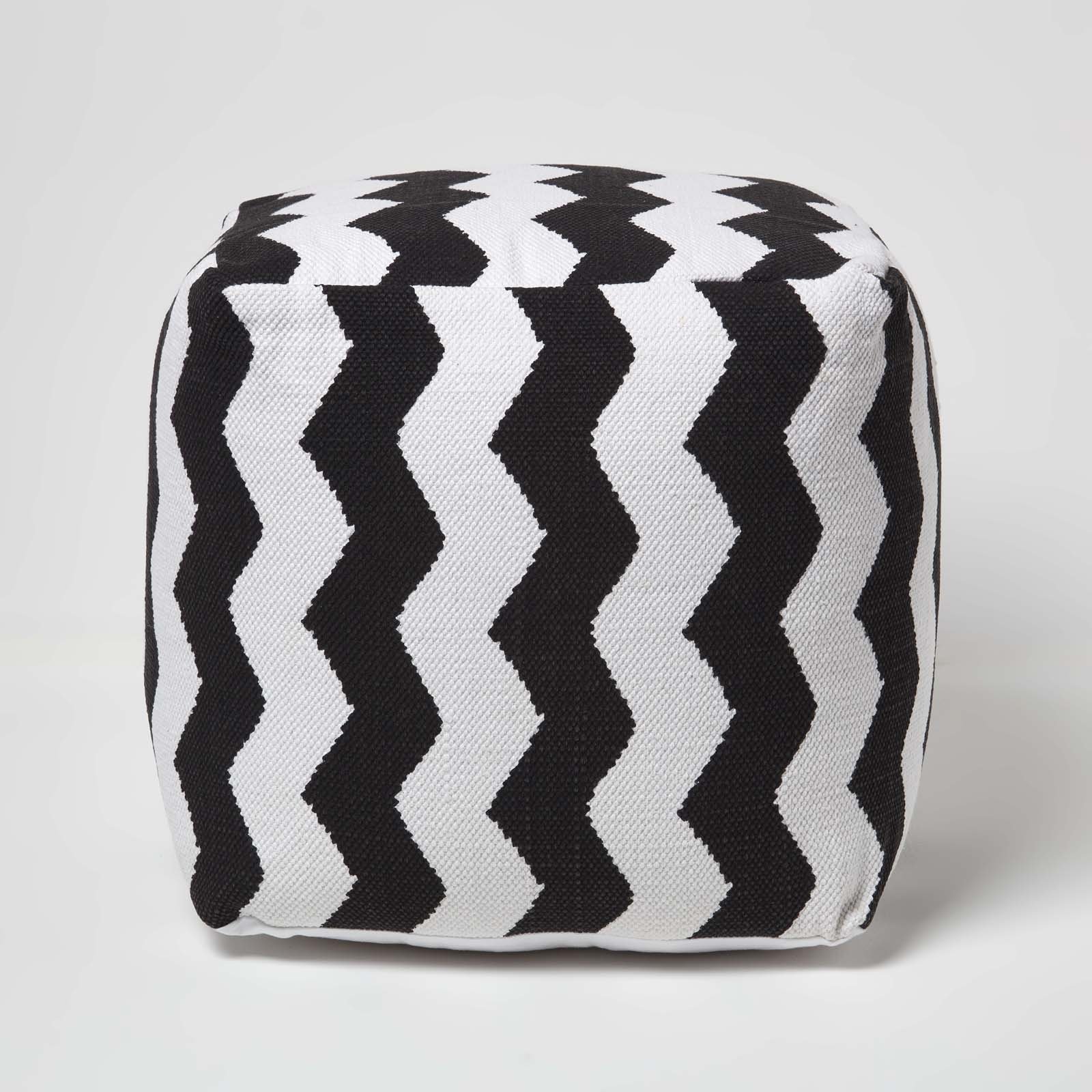 Homescapes Square Chevron Style Bean Footstool – Black and White