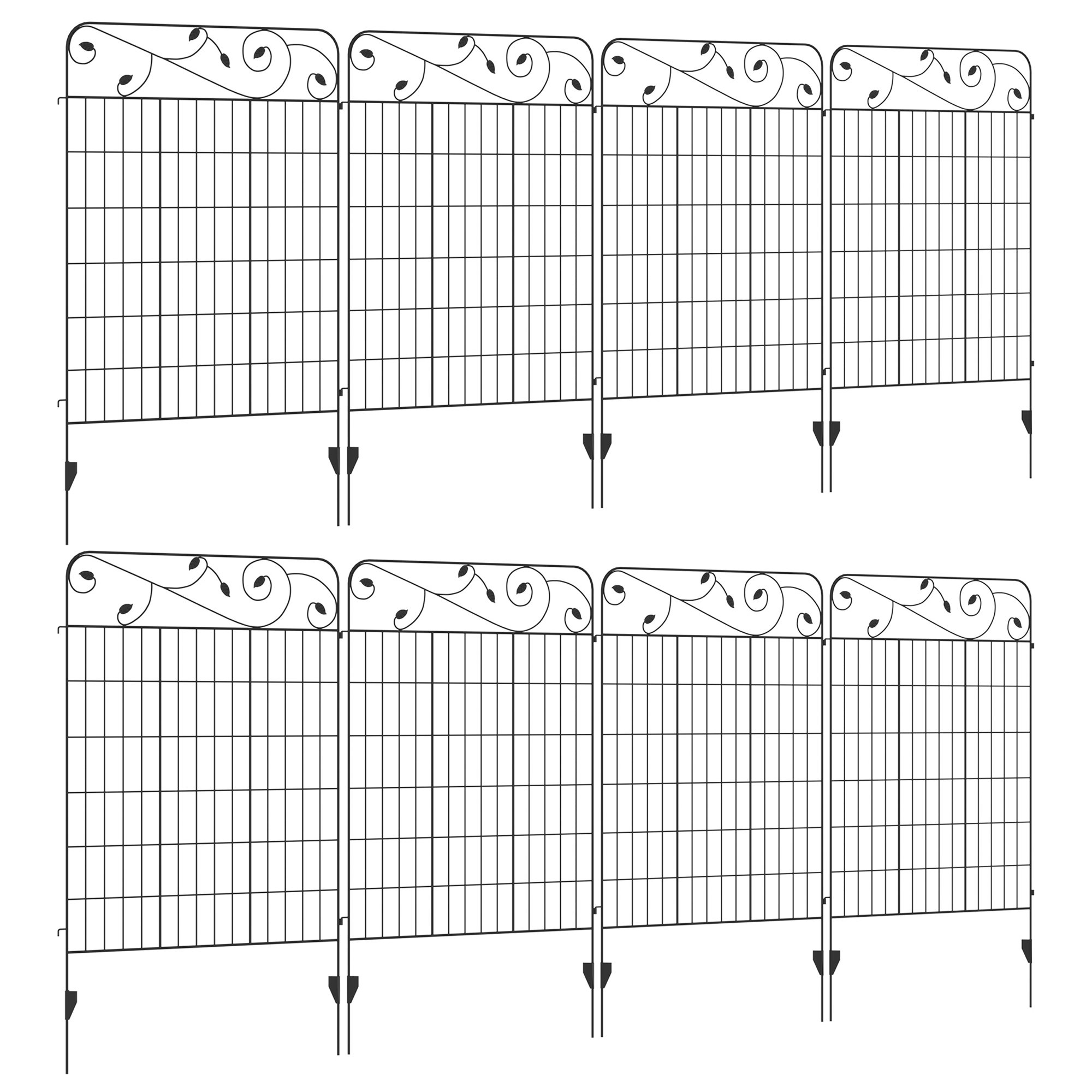 Outsunny Set of 8 Iron Garden Fence Panels – Black