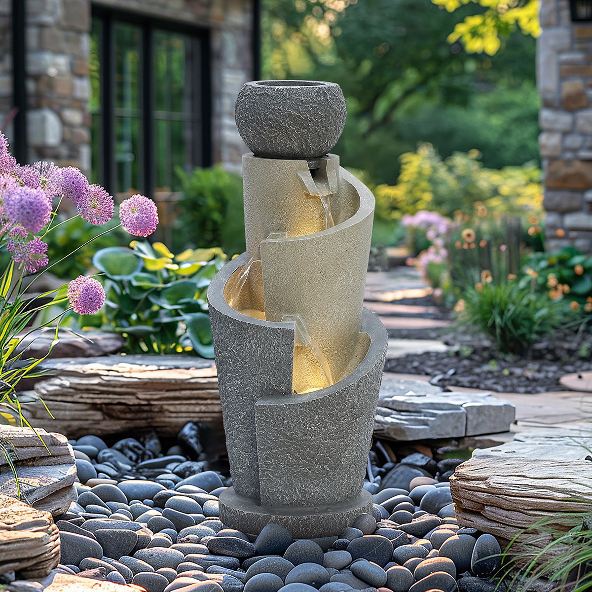 Charles Bentley Seine Mains Powered Cascading Water Feature - Grey