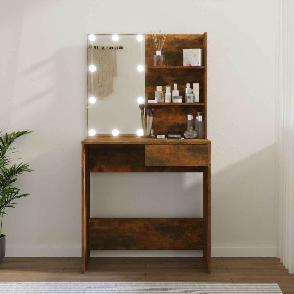 Walplus LED Engineered Wood Dressing Table - Brown Oak - 74.5 x 40 x 141 cm