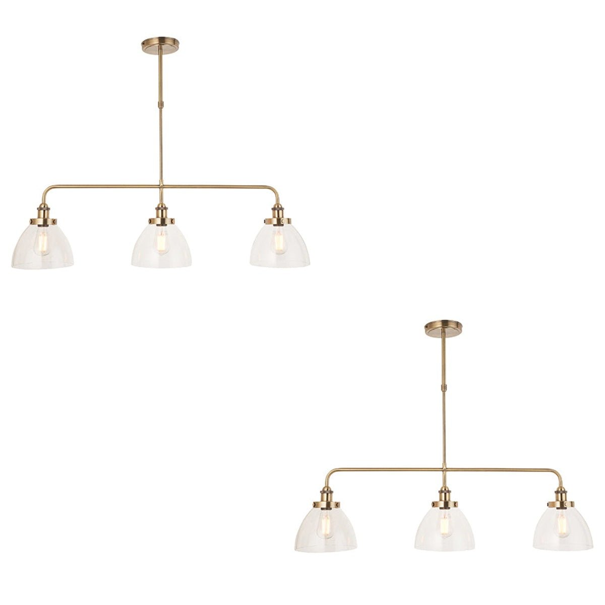 Loops Direct Set of 2 Pendant Light - Antique Brass and Clear Glass