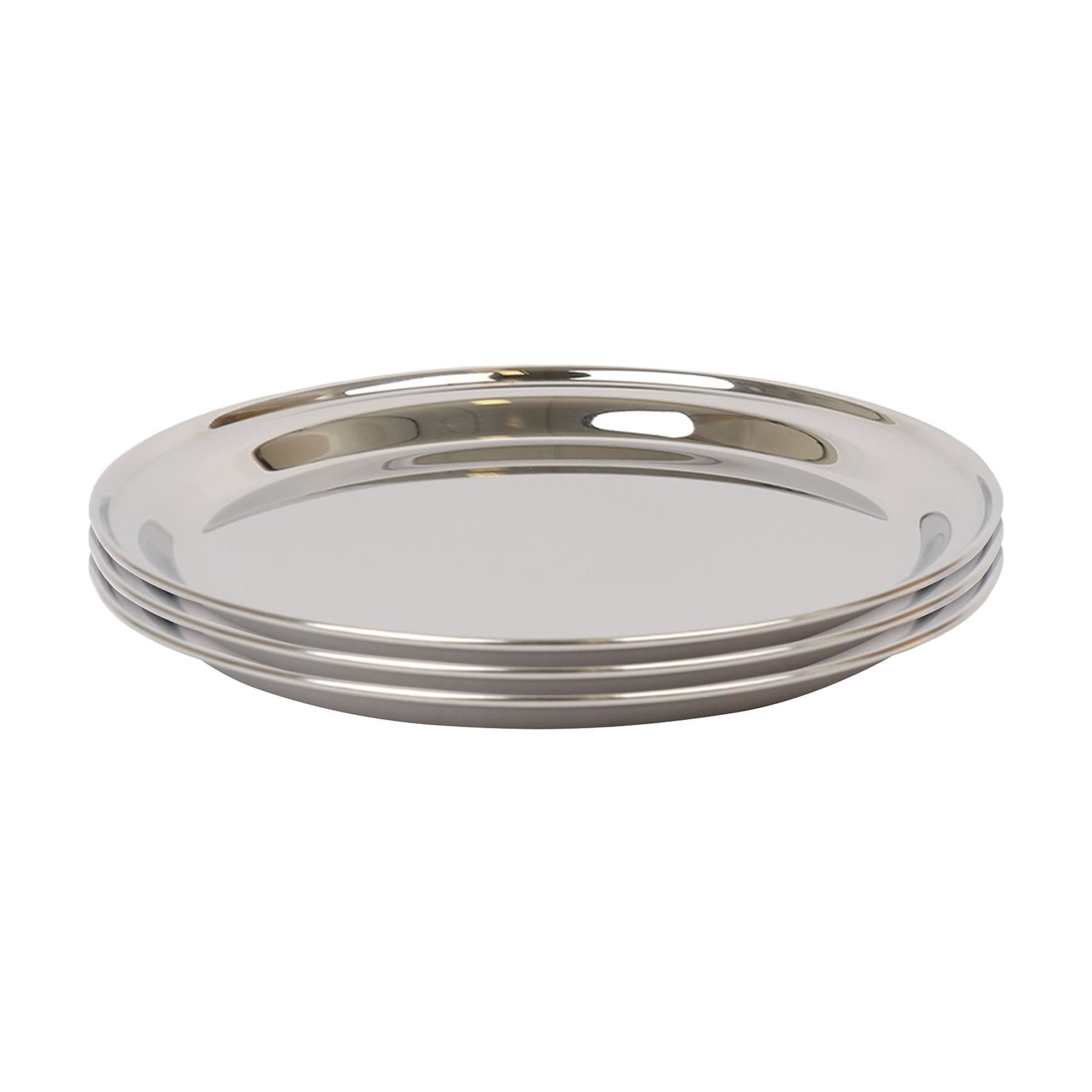 Argon Tableware Round Stainless Steel Serving Trays - Pack of 3