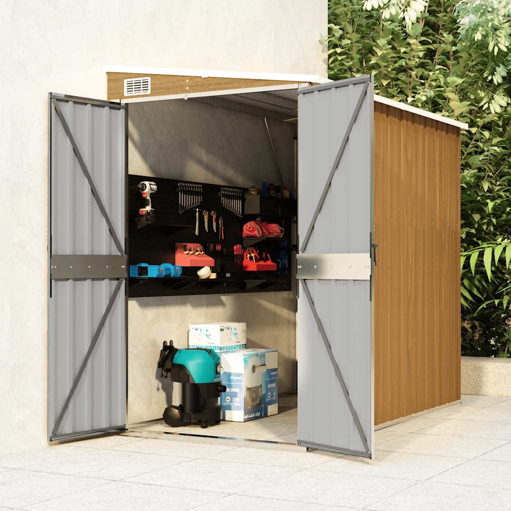 Walplus Galvanised Steel Wall-mounted Garden Shed - Brown - 118x194x178 cm